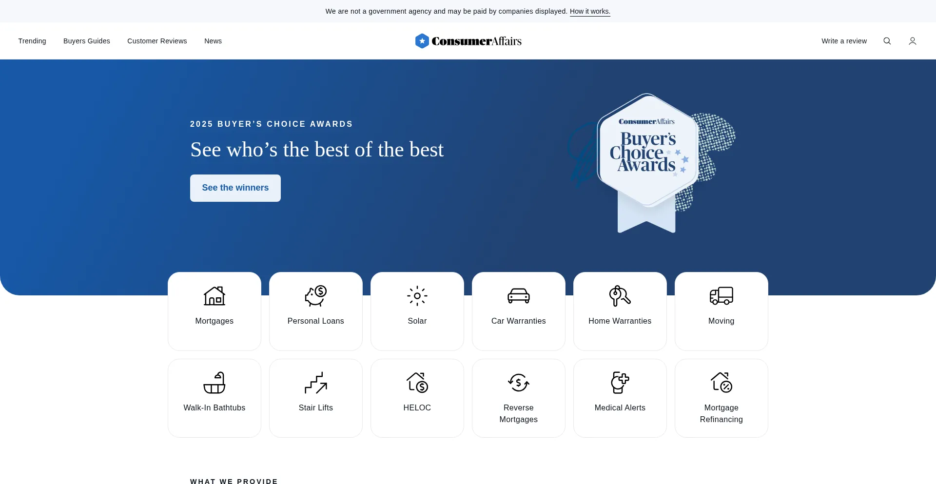 Website screenshot of Consumeraffairs.com