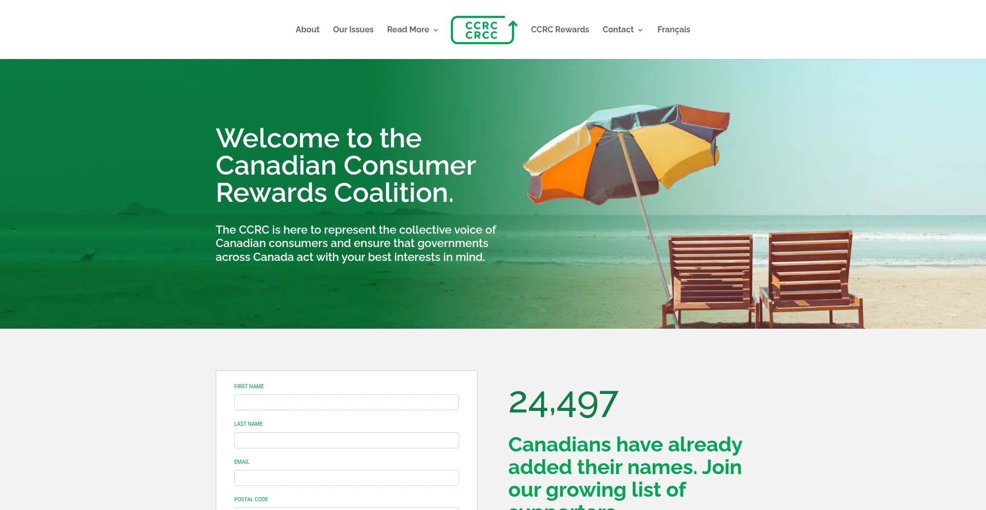 Website screenshot of Consumerscoalition.ca