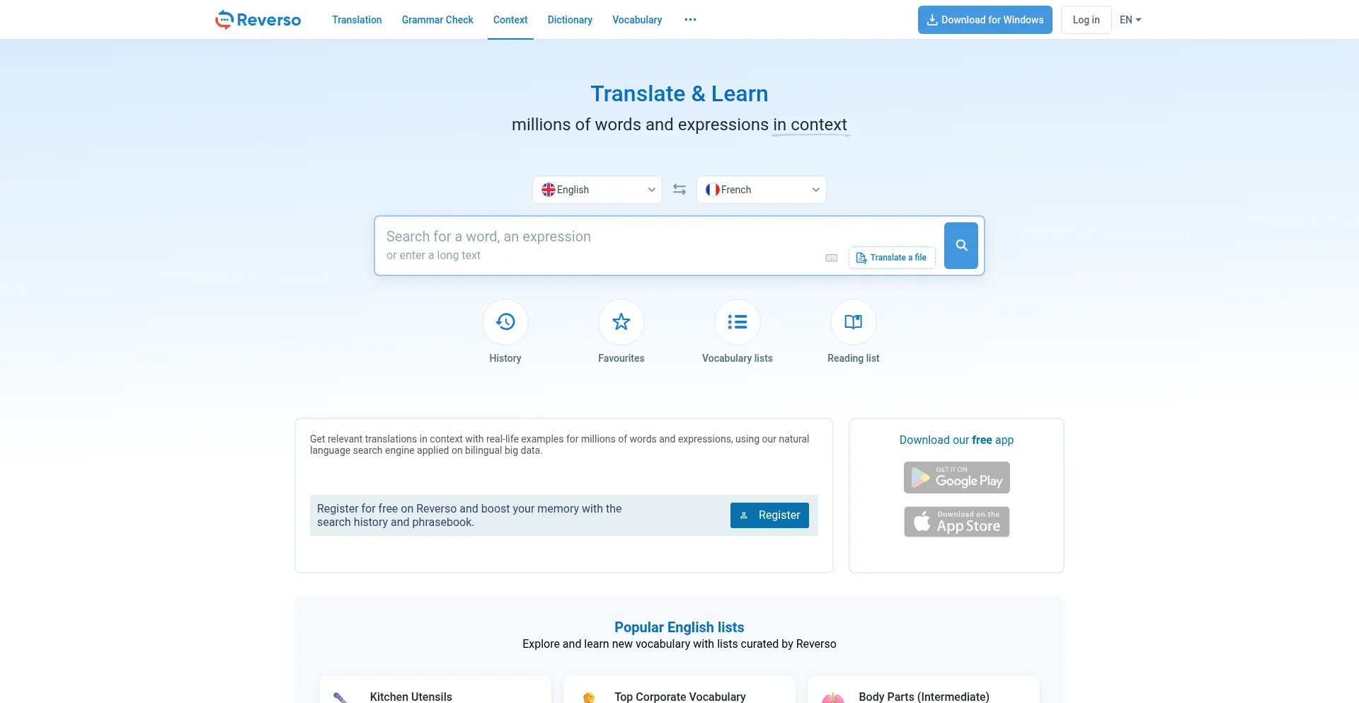 Context.reverso.net Screenshot