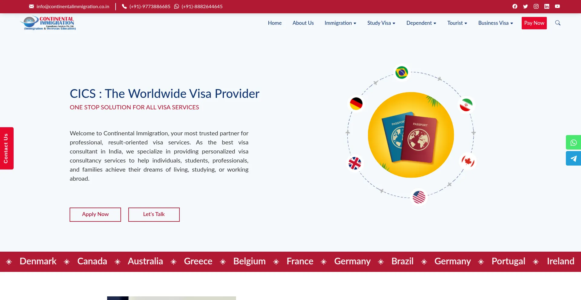 Website screenshot of Continentalimmigration.co.in