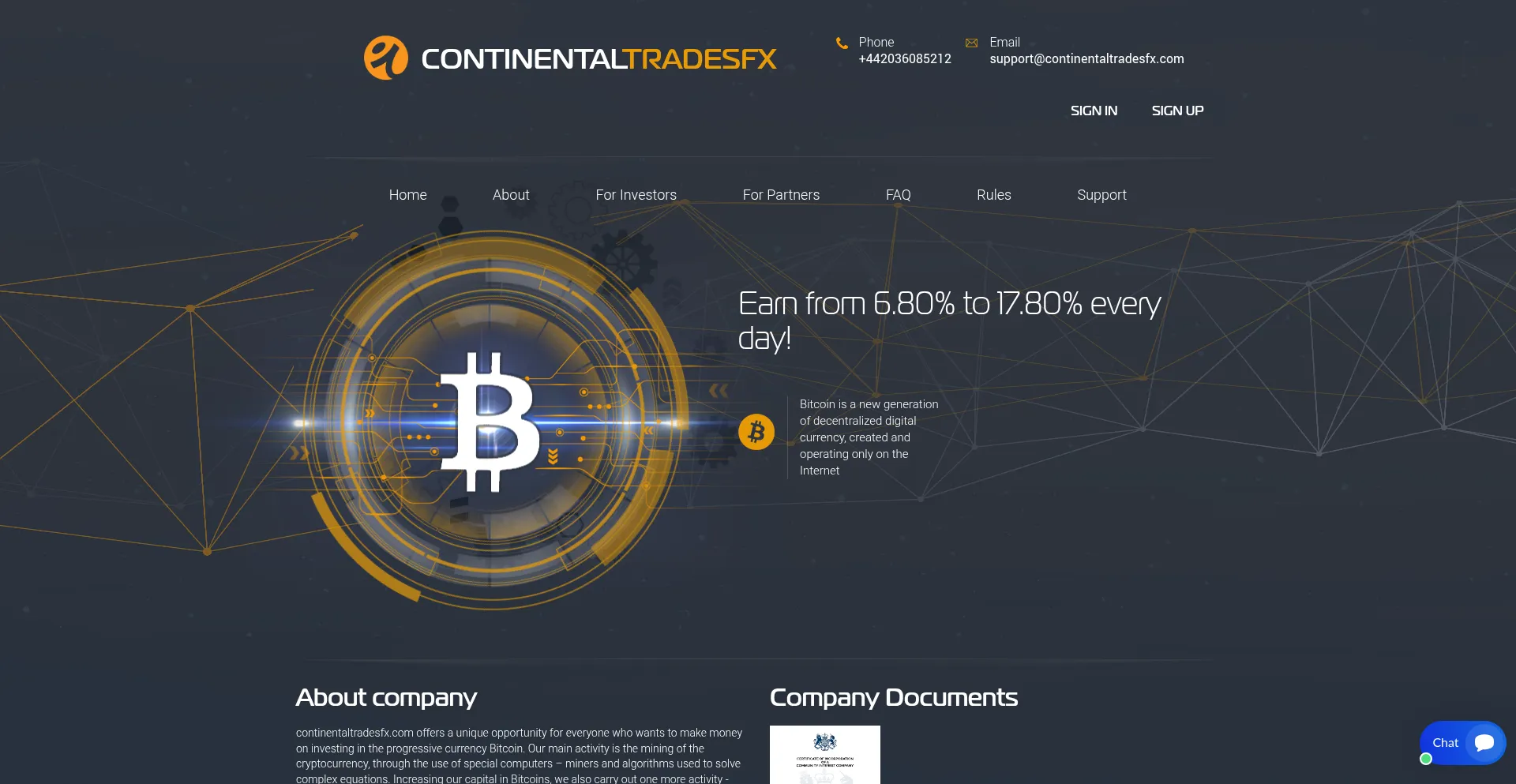 Website screenshot of Continentaltradesfx.com