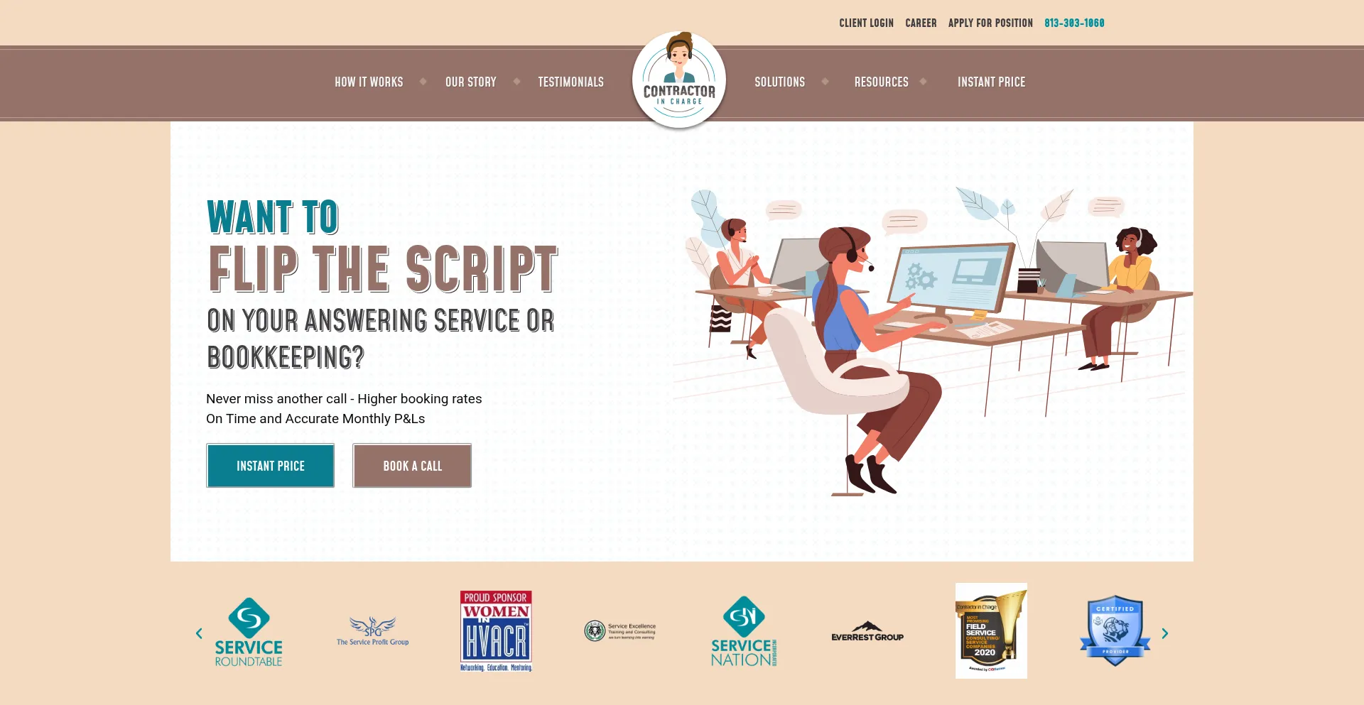 Website screenshot of Contractorincharge.com