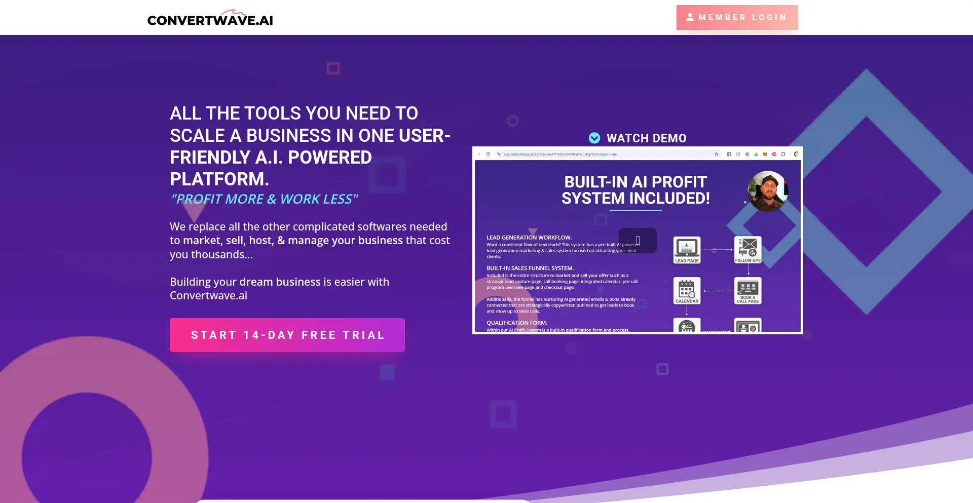 Website screenshot of Convertwave.ai