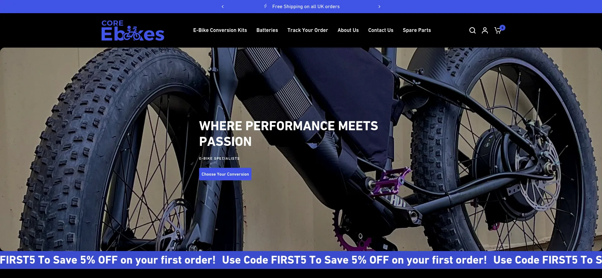 Website screenshot of Coreebikes.co.uk