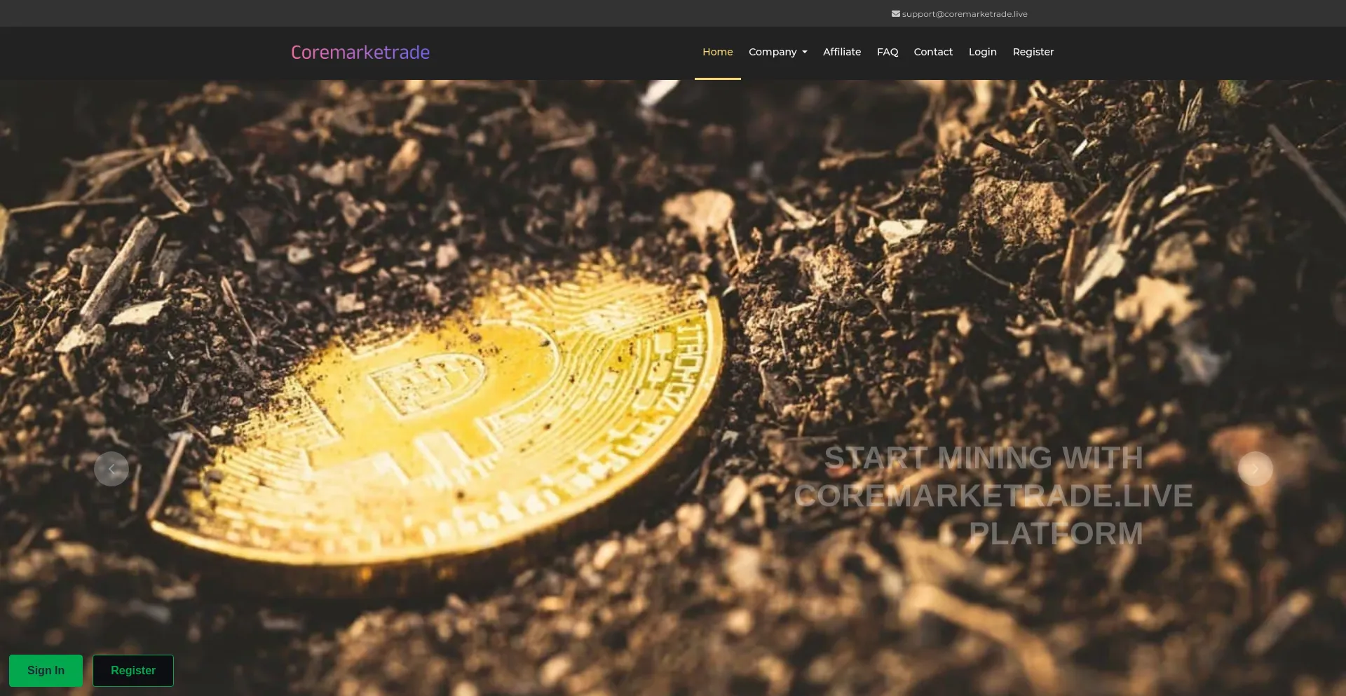 Website screenshot of Coremarketrade.live