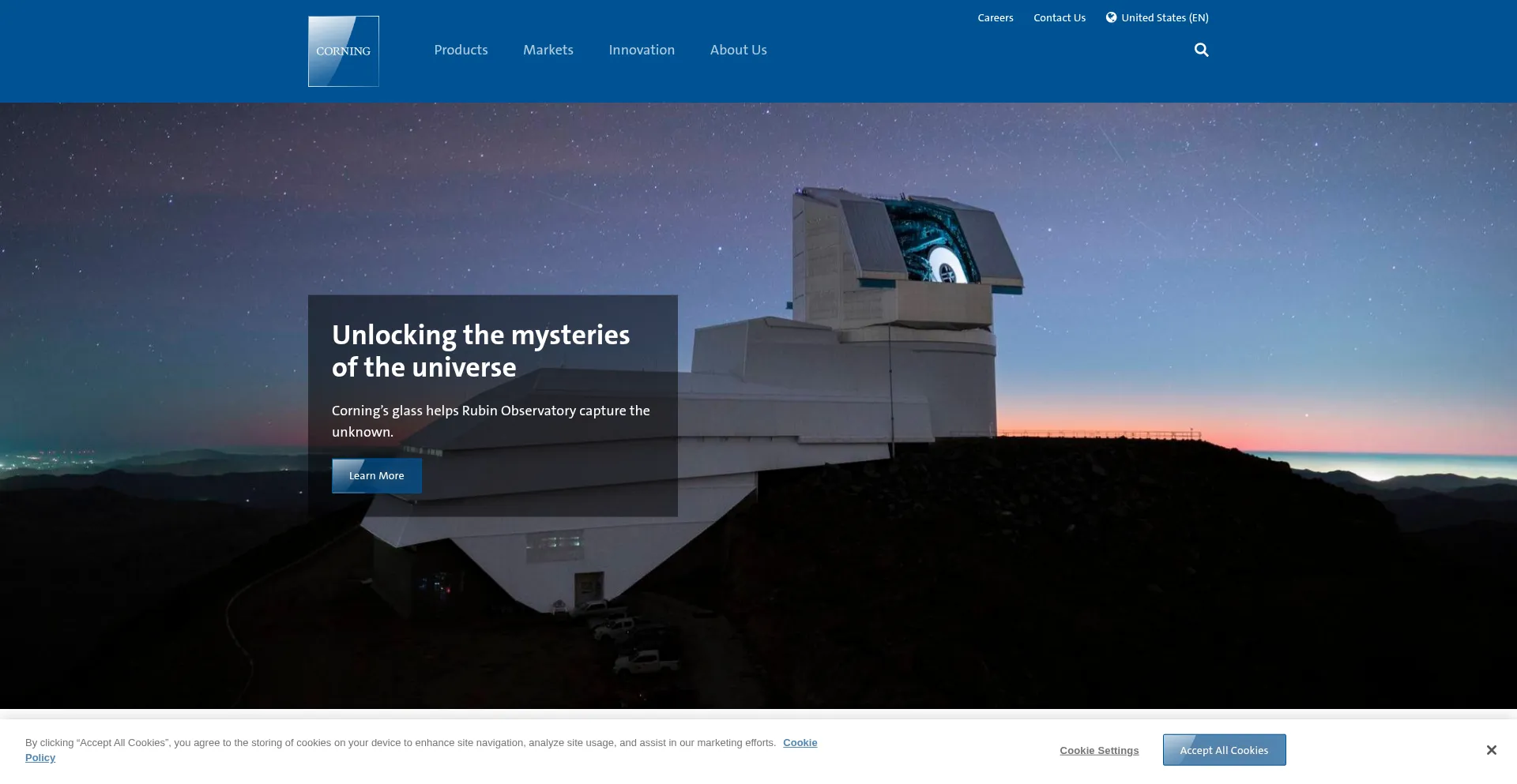Website screenshot of Corning.com