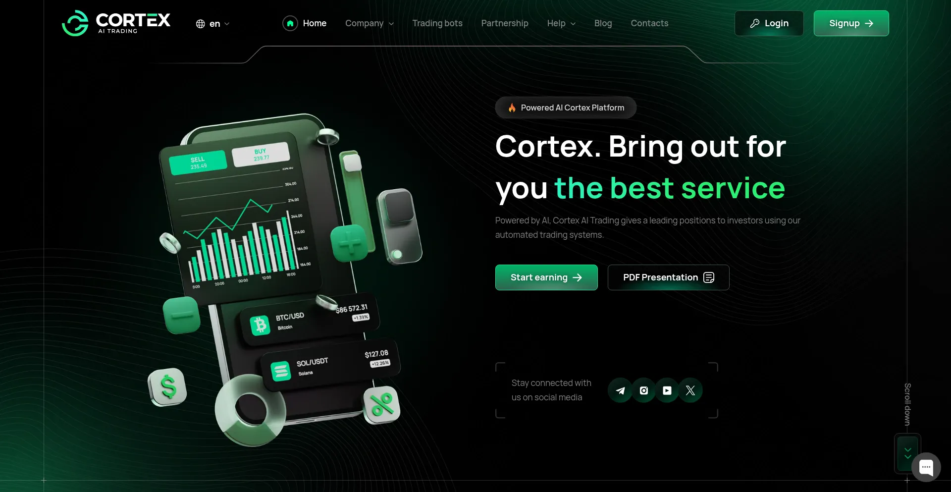 Website screenshot of Cortextrade.ai