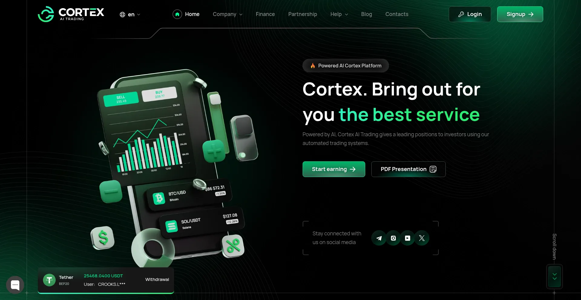 Website screenshot of Cortextrade.io