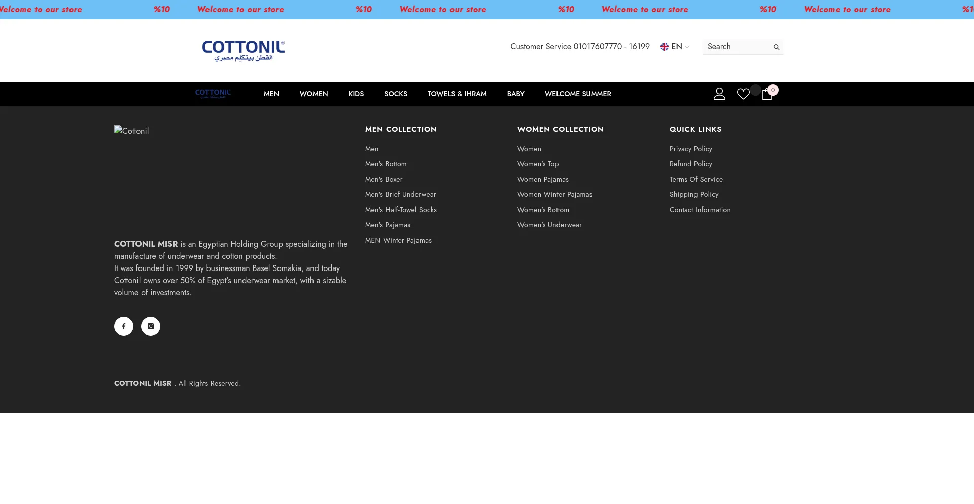 Website screenshot of Cottonilonline.com