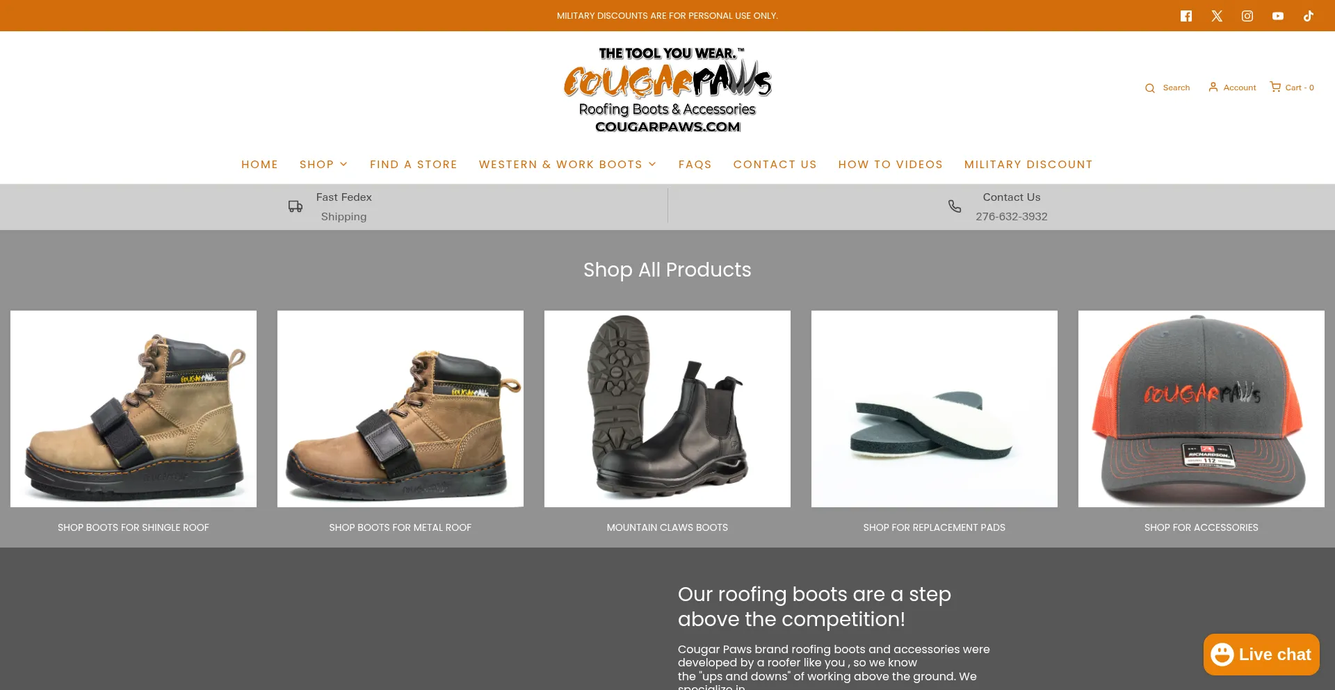 Website screenshot of Cougarpaws.com