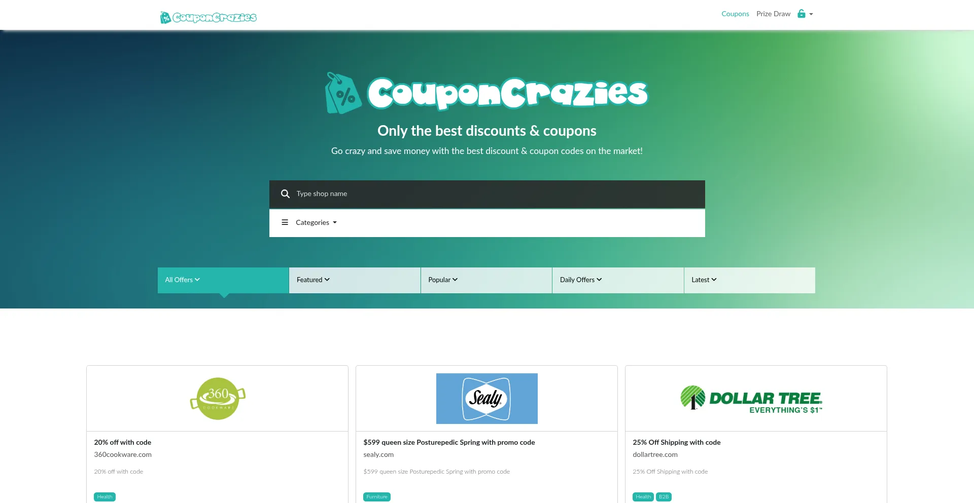 Website screenshot of Couponcrazies.com