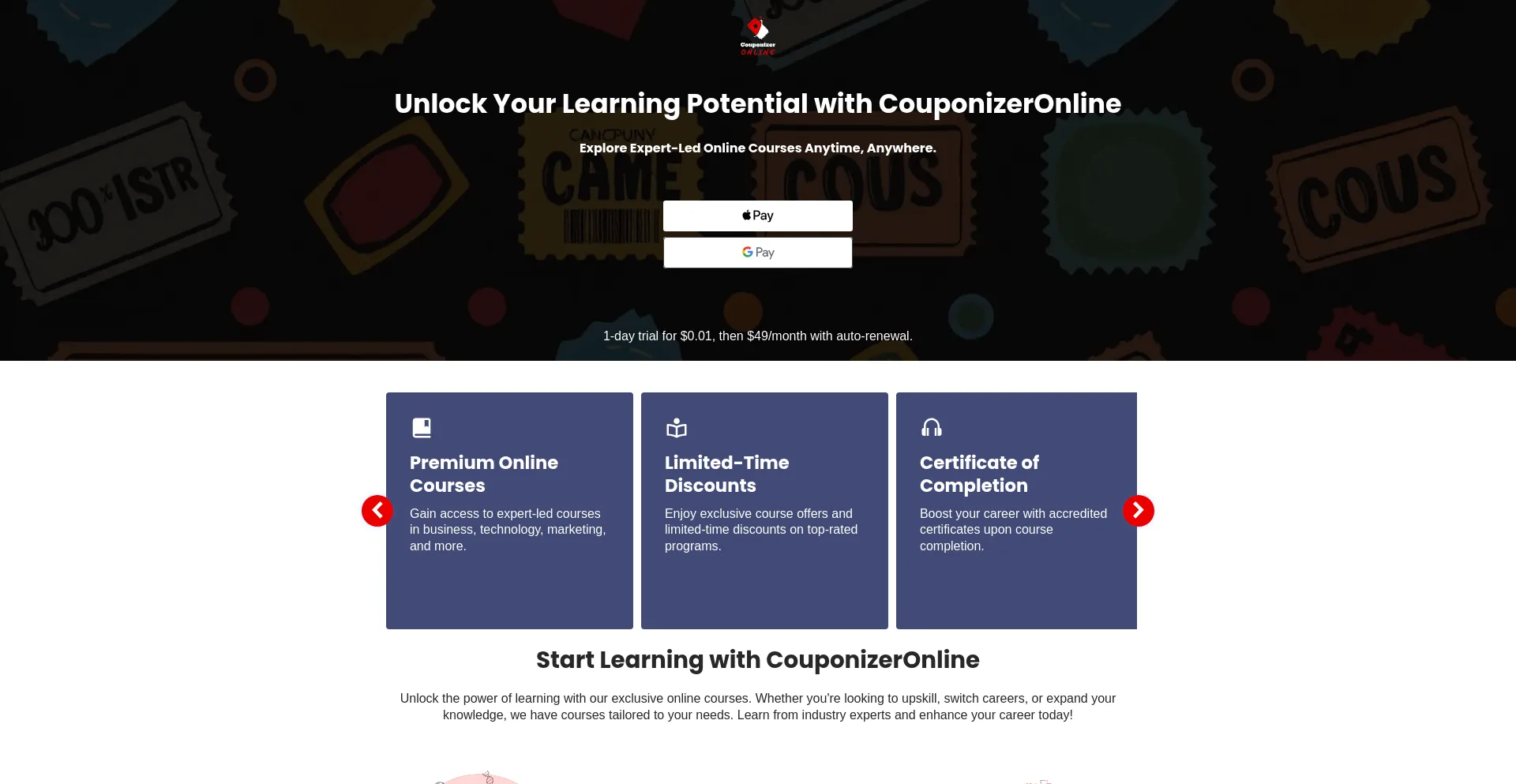 Website screenshot of Couponizer-online.com