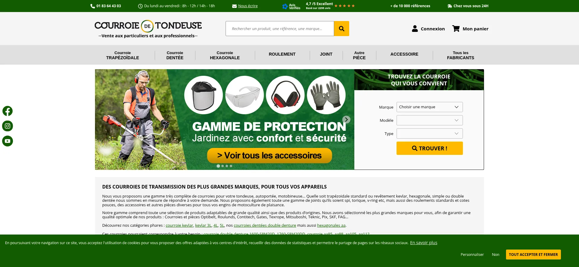 Website screenshot of Courroie-de-tondeuse.com