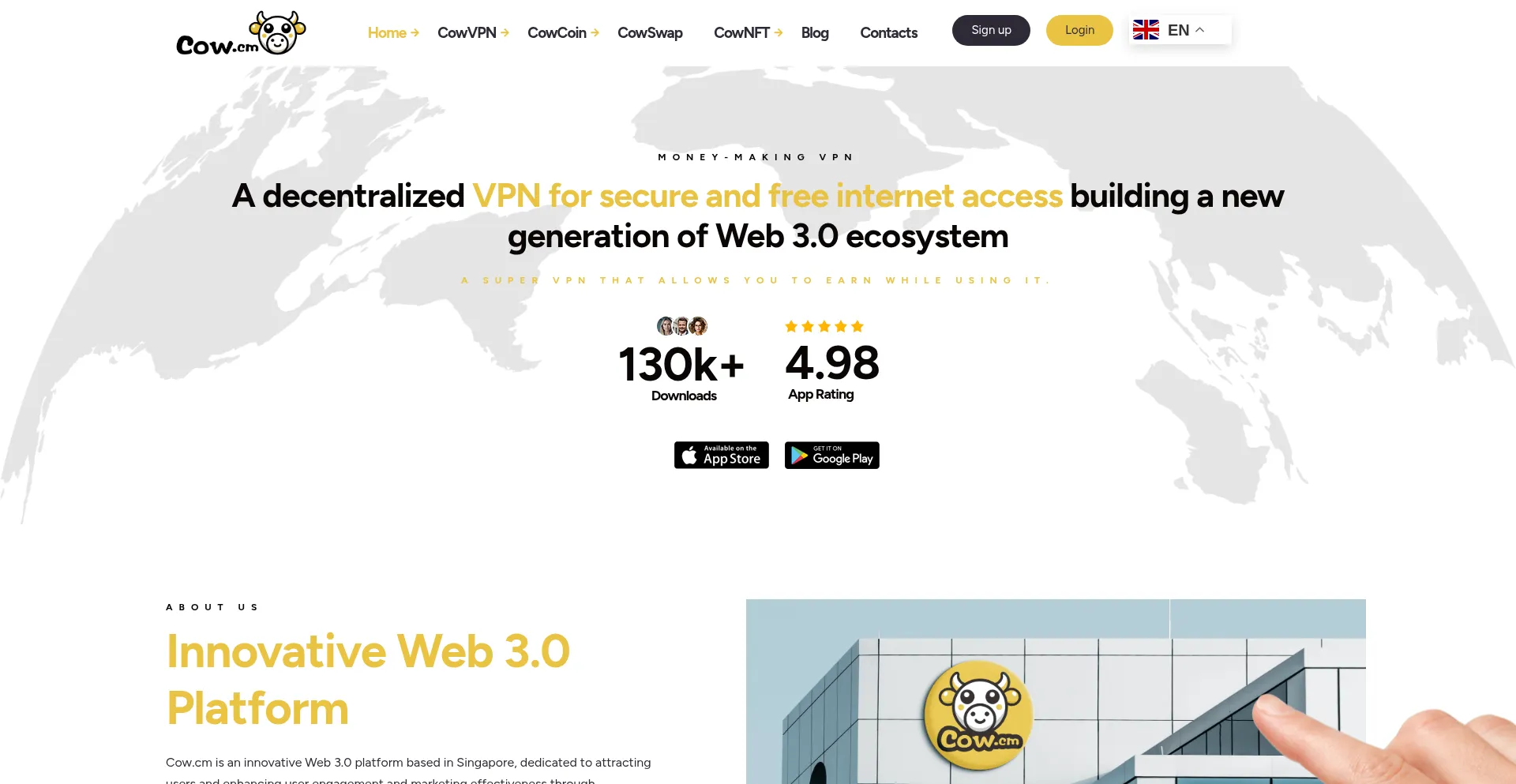 Website screenshot of Cow.cm