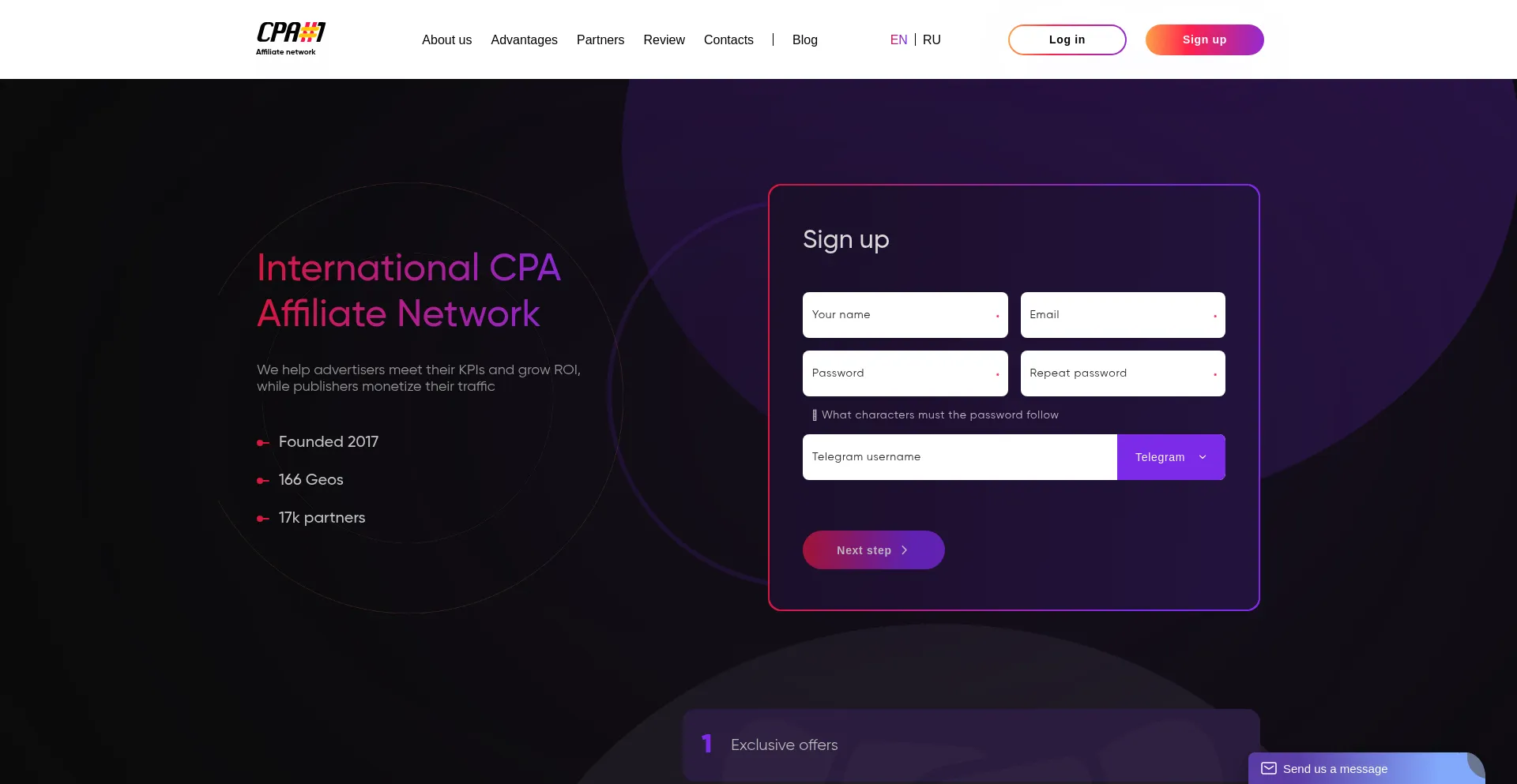 Website screenshot of Cpa-1.top