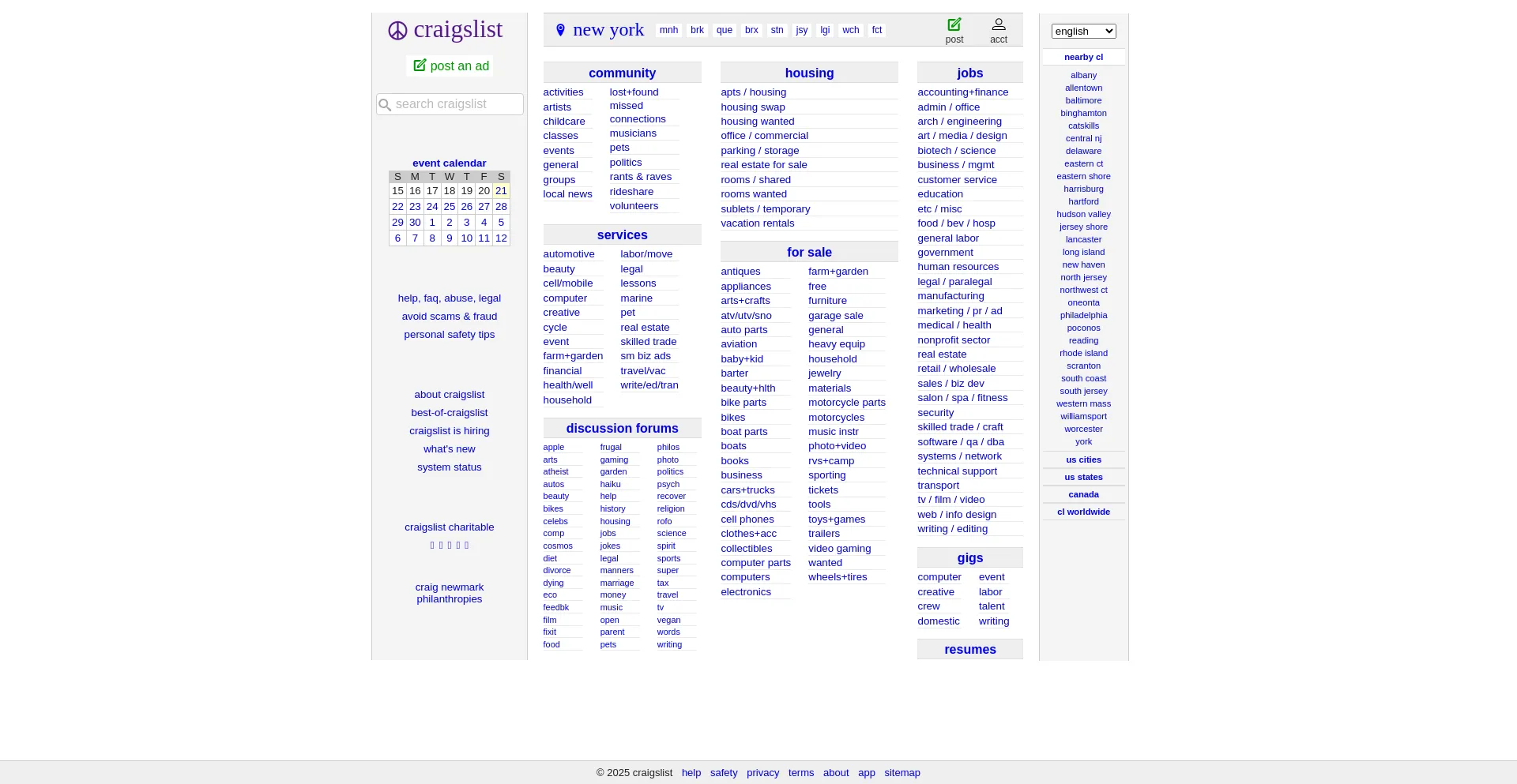 Website screenshot of Craiglist.org