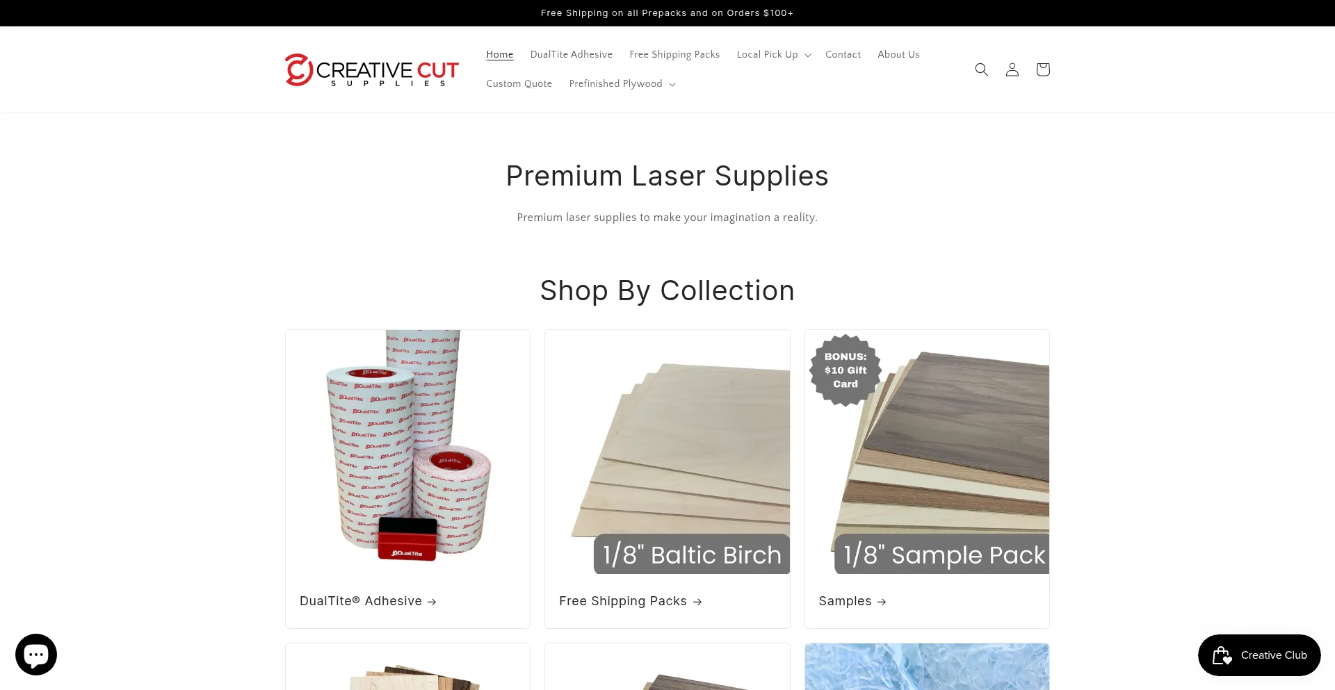 Website screenshot of Creativecutsupplies.com