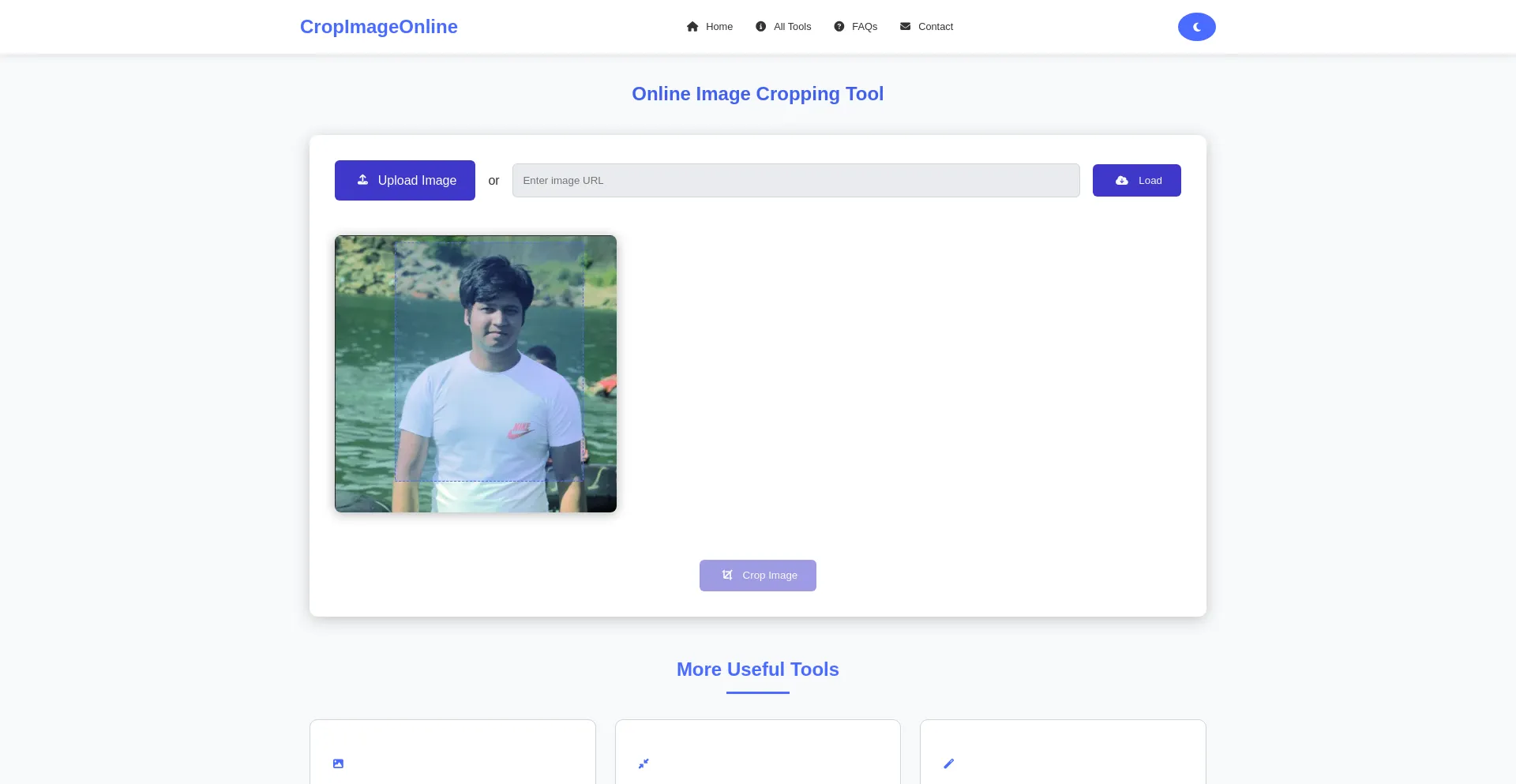 Website screenshot of Cropimageonline.com