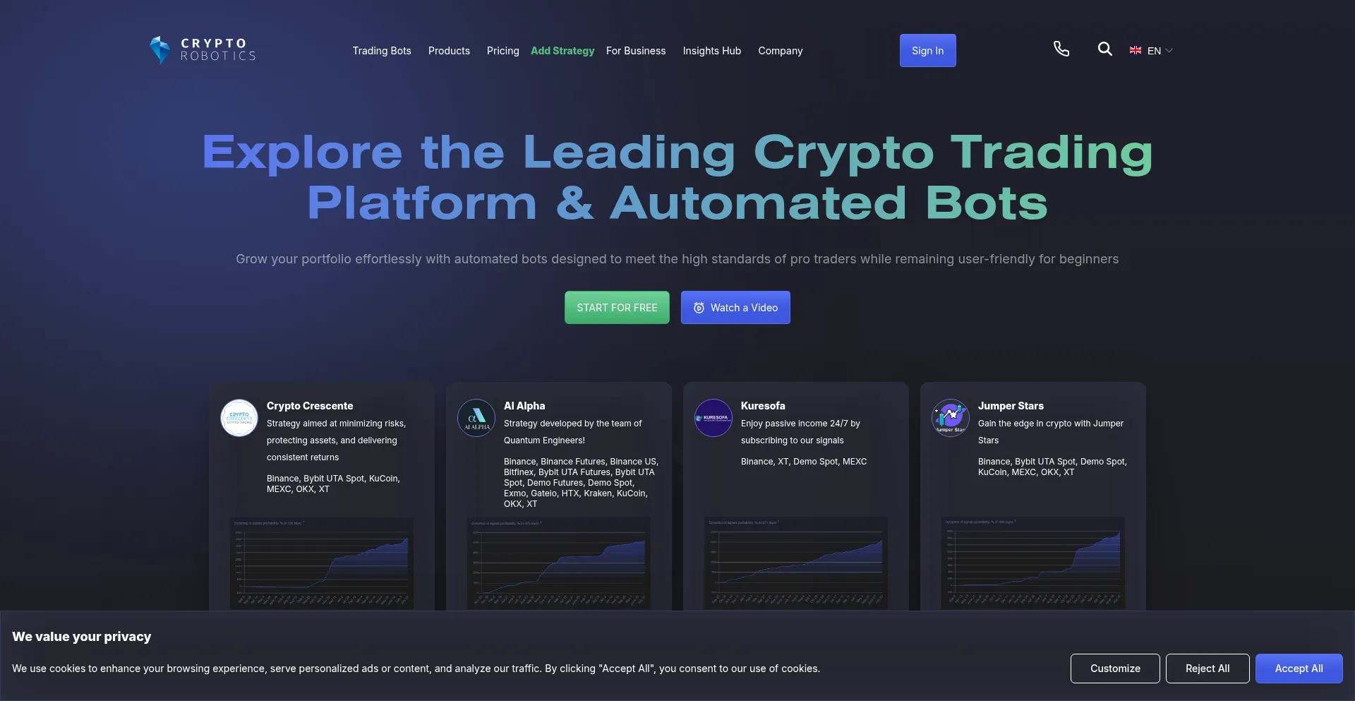 Website screenshot of Cryptorobotics.ai