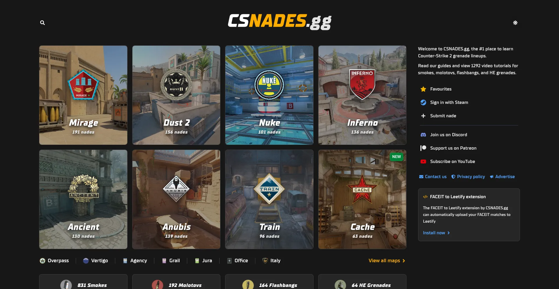 Website screenshot of Csnades.gg