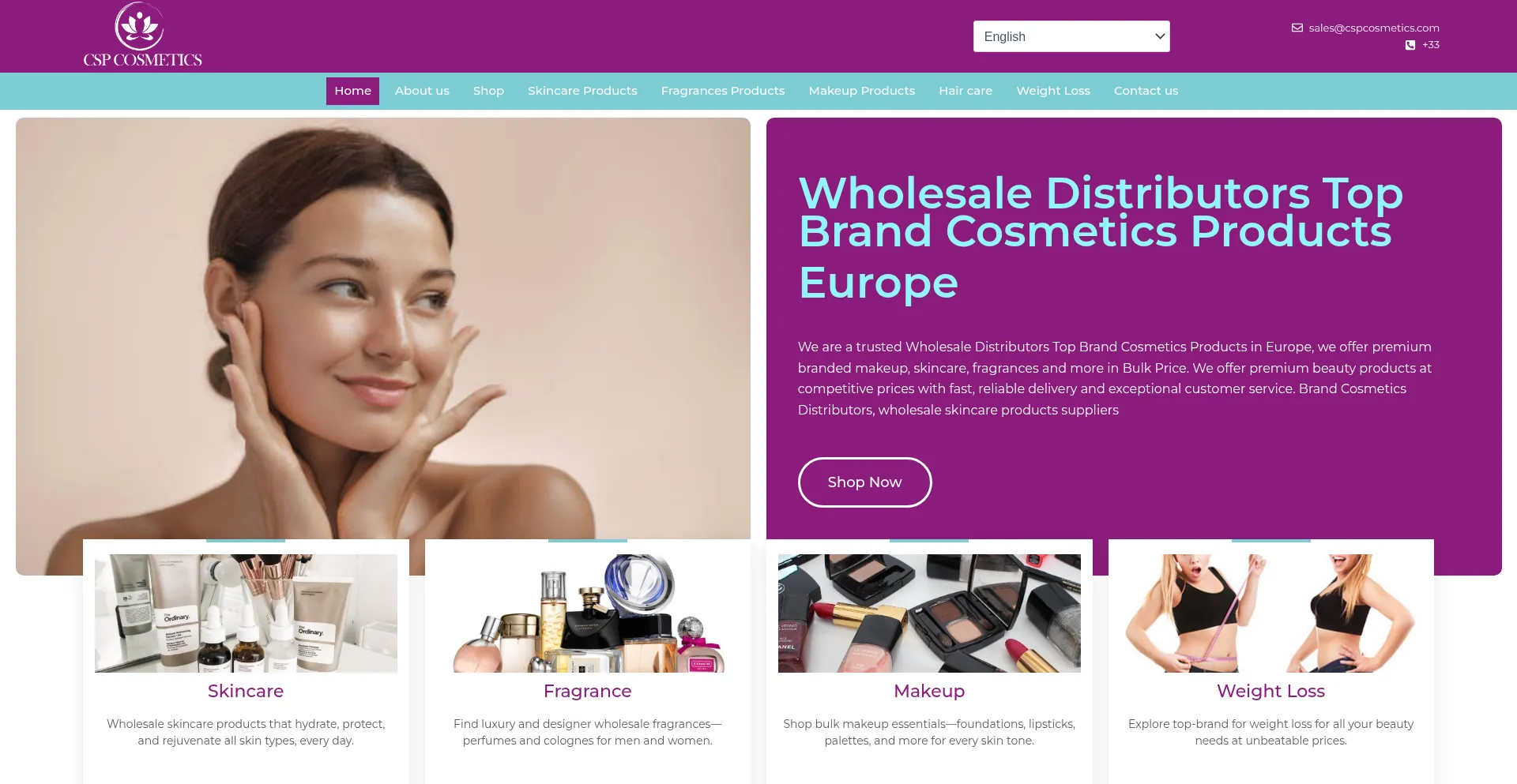 Website screenshot of Cspcosmetics.com