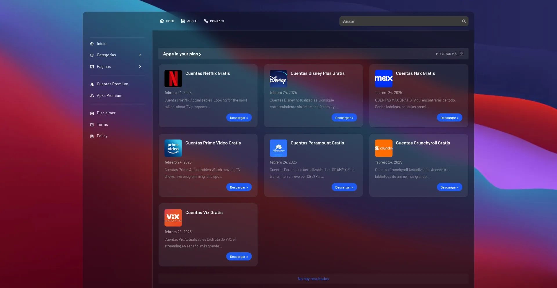 Website screenshot of Cuentaspremiumgratis.com