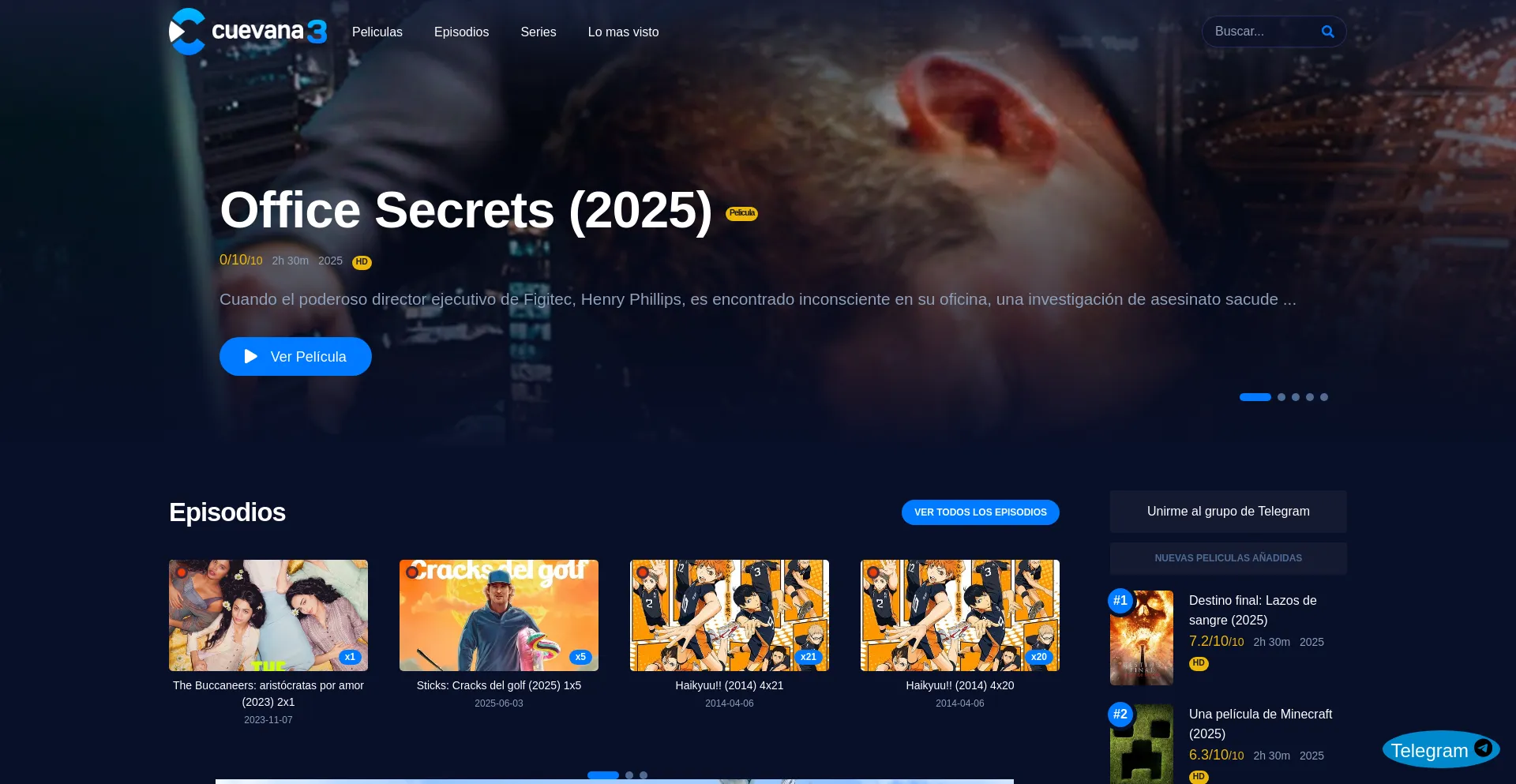 Website screenshot of Cuevana3.vip