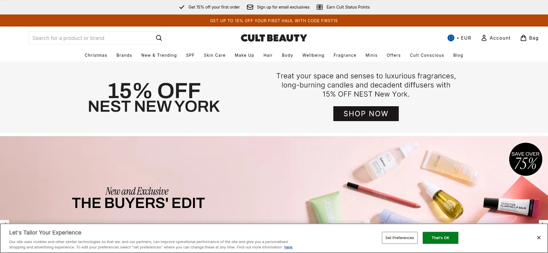 Website screenshot of Cultbeauty.com