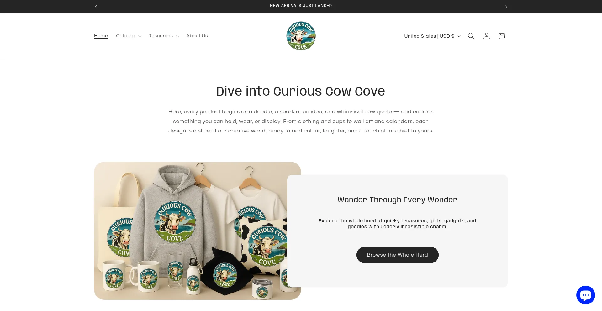 Curiouscowcove.myshopify.com Screenshot