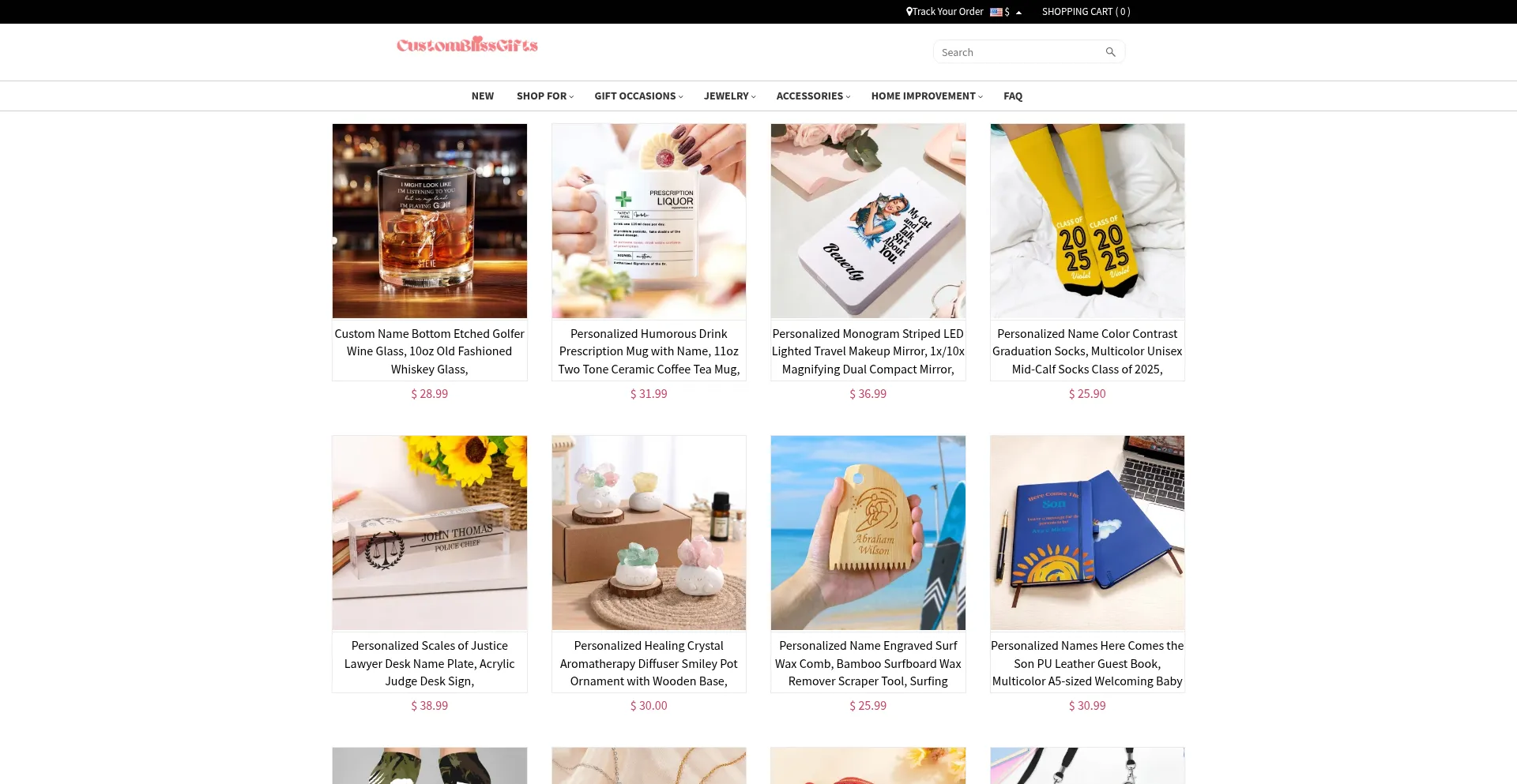 Website screenshot of Customblissgifts.com