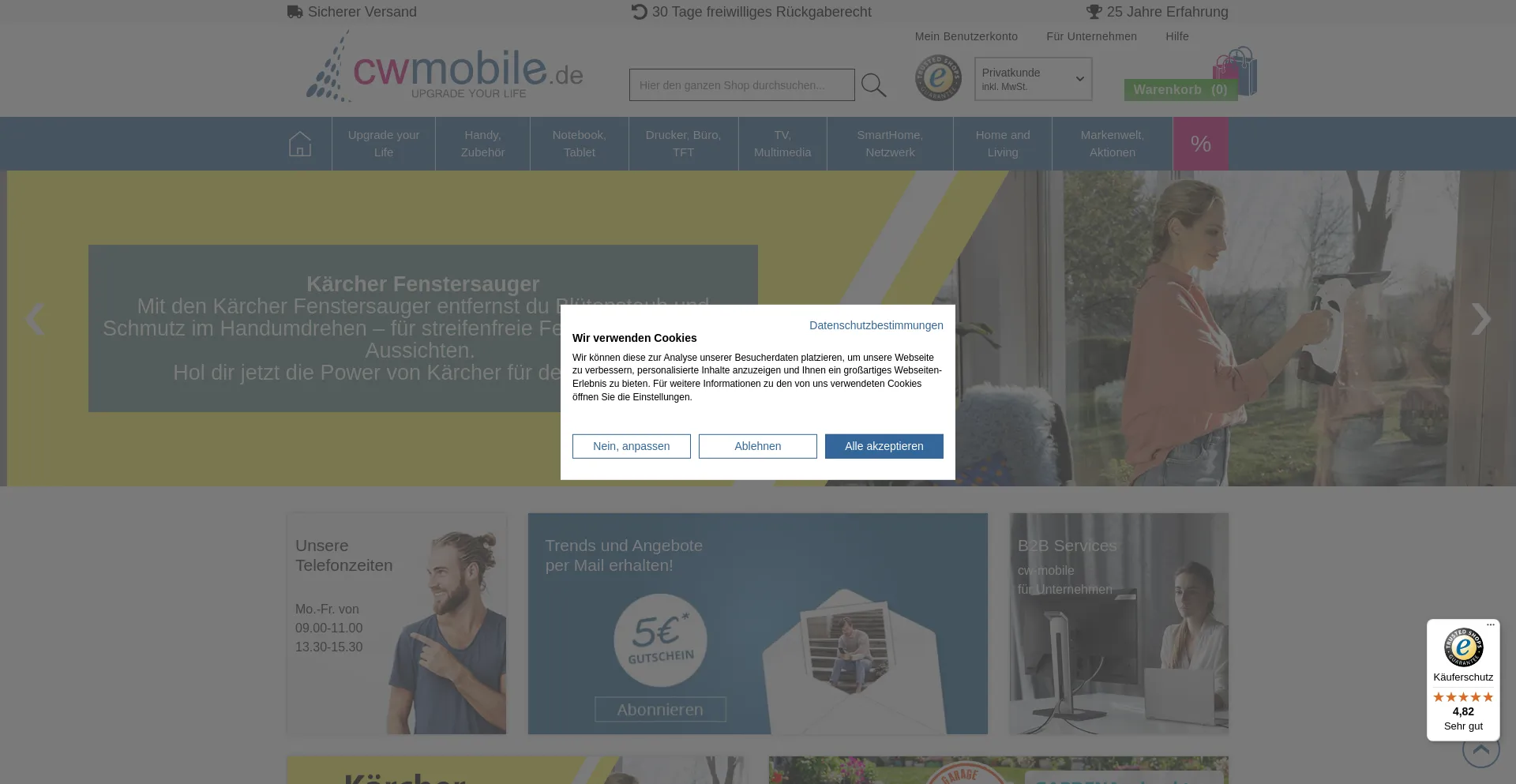 Website screenshot of Cw-mobile.de