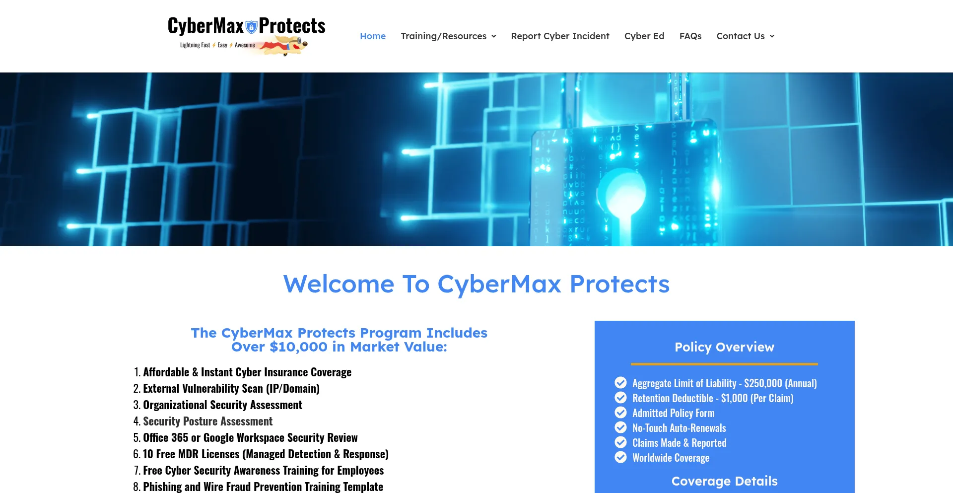 Website screenshot of Cybermaxprotects.com