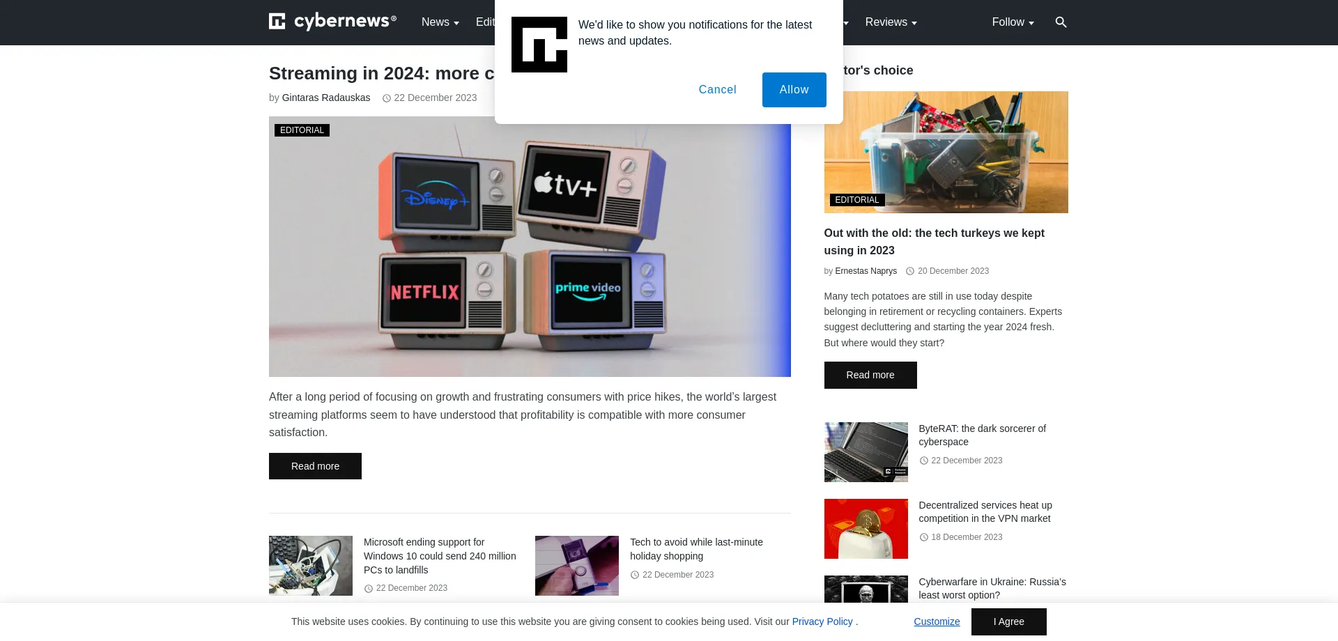 Website screenshot of Cybernews.com