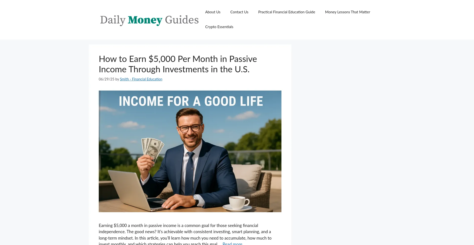 Website screenshot of Dailymoneyguides.com