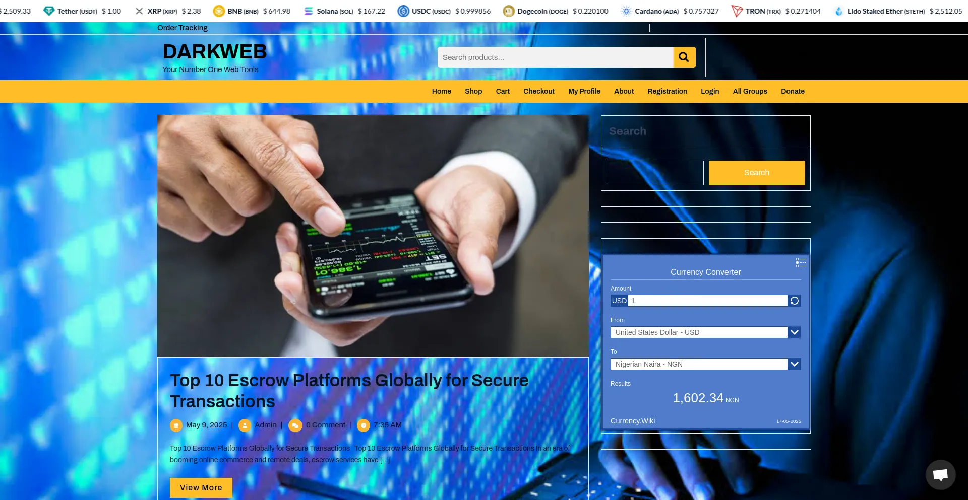 Website screenshot of Darkwebtool.com