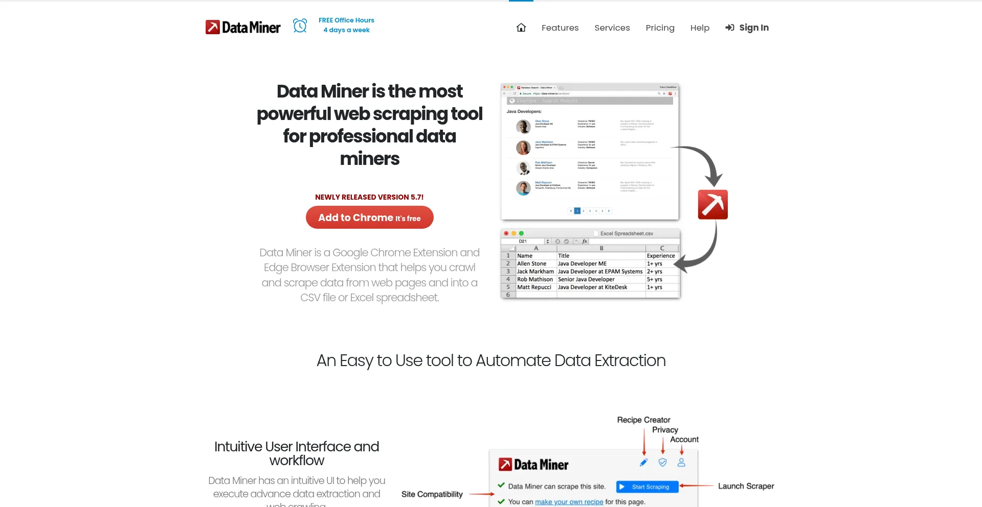 Website screenshot of Data-miner.io