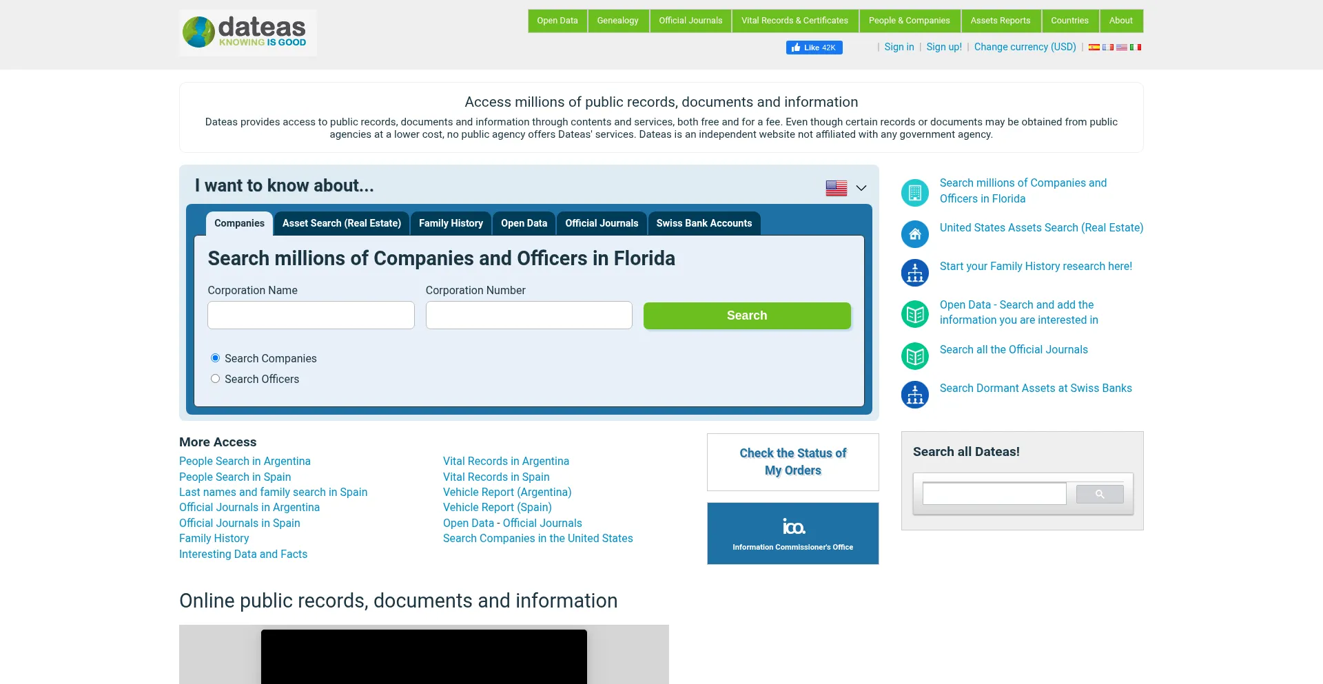 Website screenshot of Dateas.com