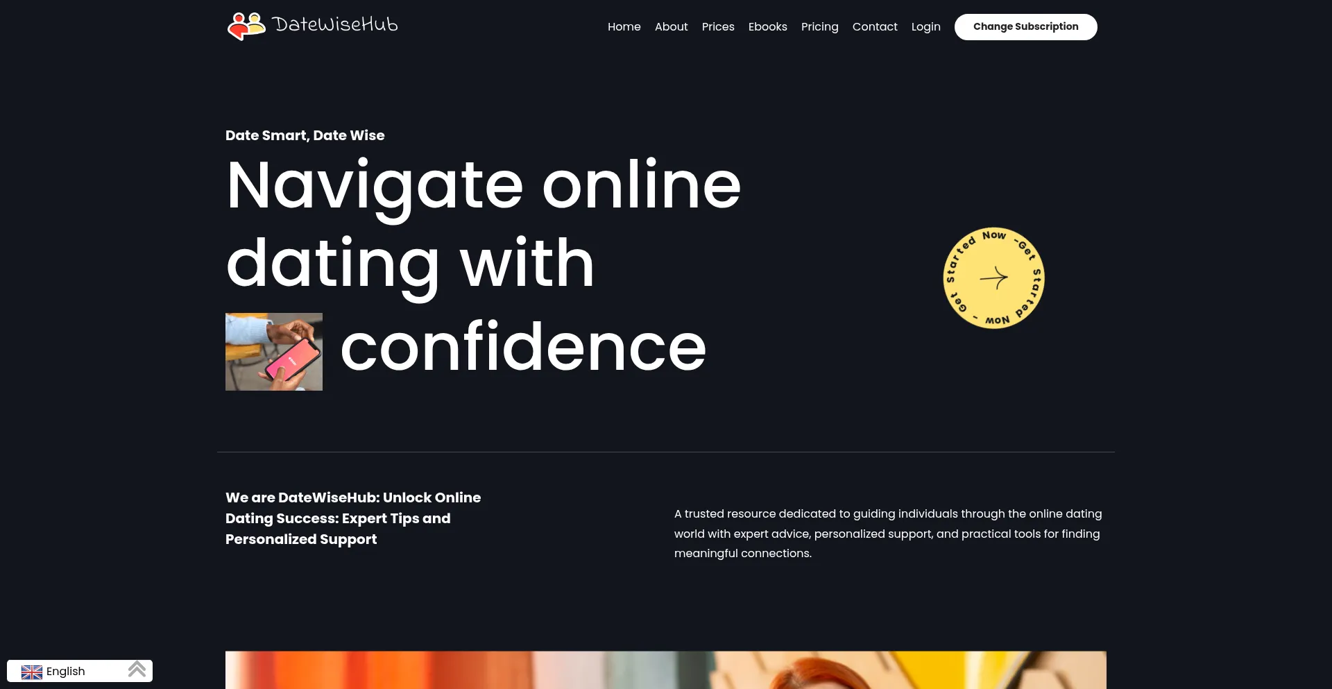 Website screenshot of Datewisehub.com
