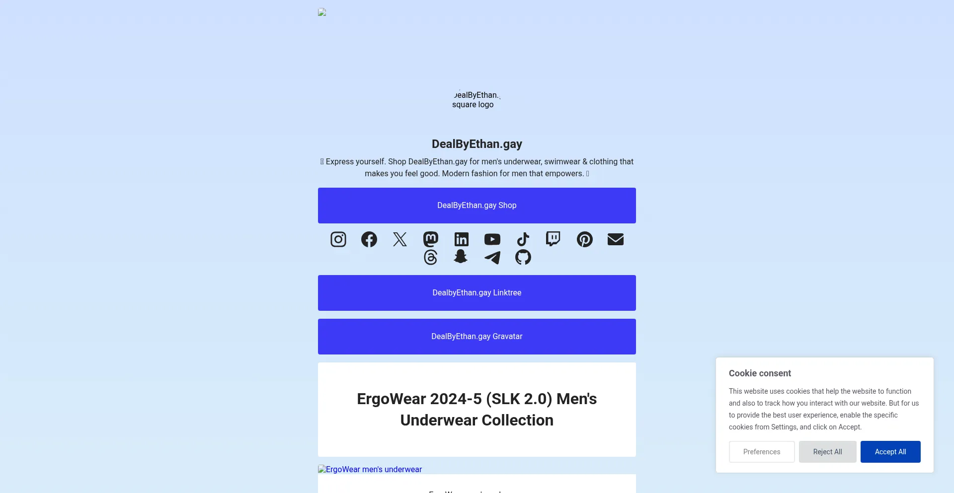 Website screenshot of Dealbyethangay.start.page