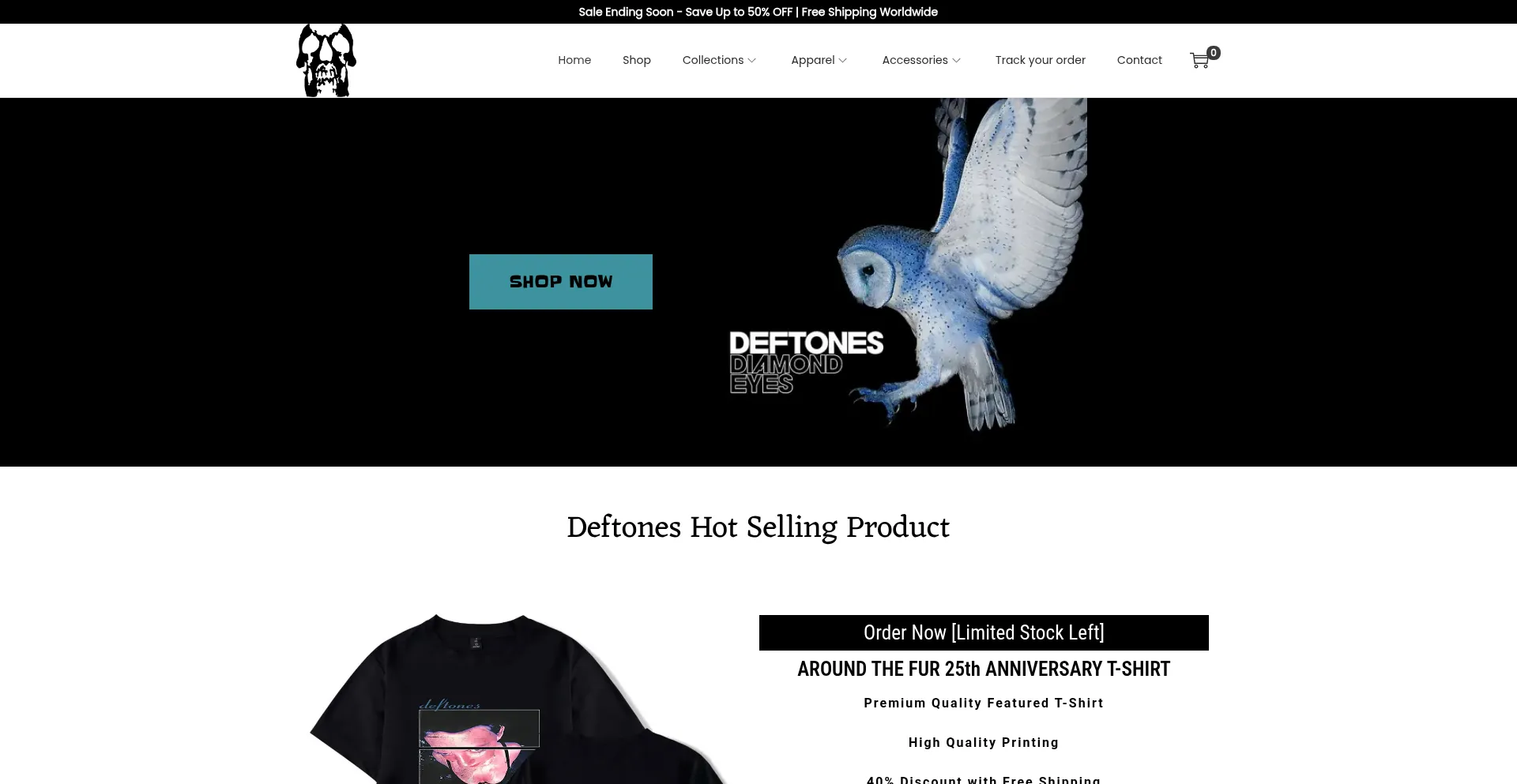 Website screenshot of Deftonemerch.net