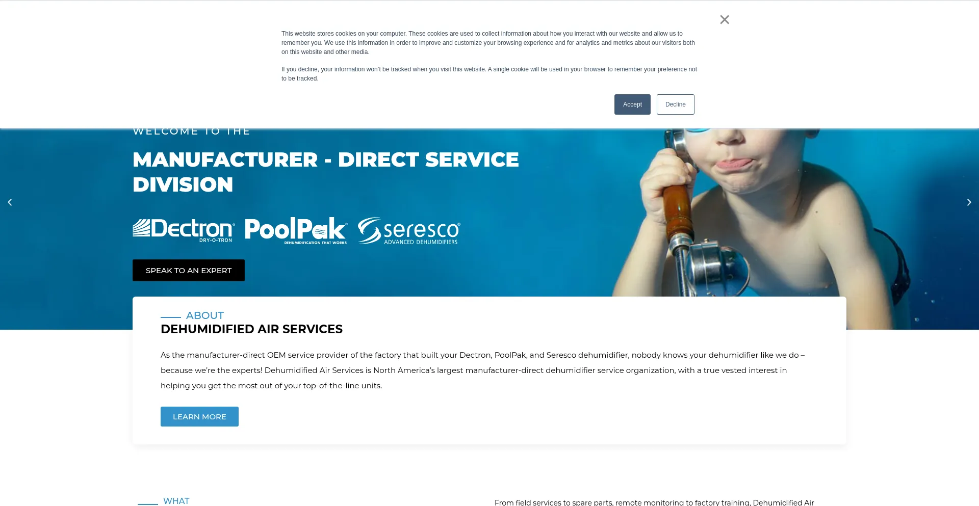 Website screenshot of Dehumidifiedairservices.com