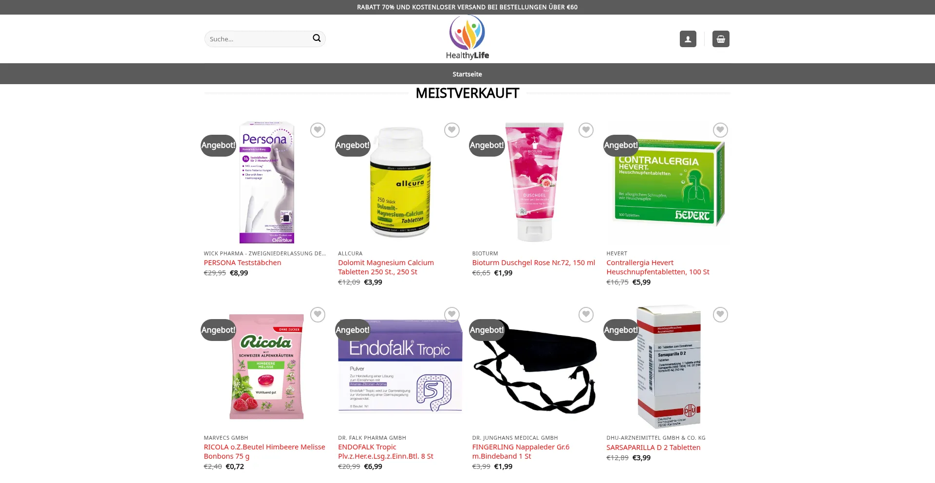 Website screenshot of Deingesundheitsladen.com