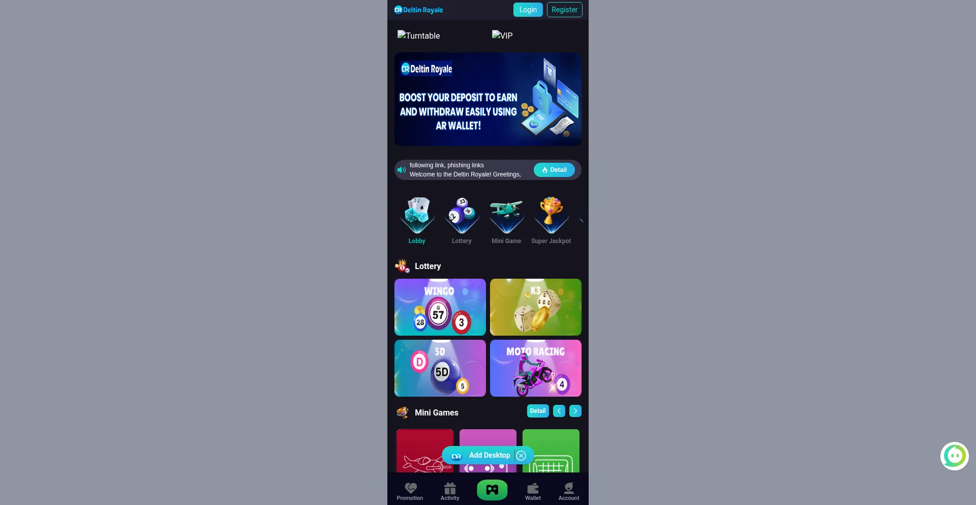 Website screenshot of Deltinroyale.live