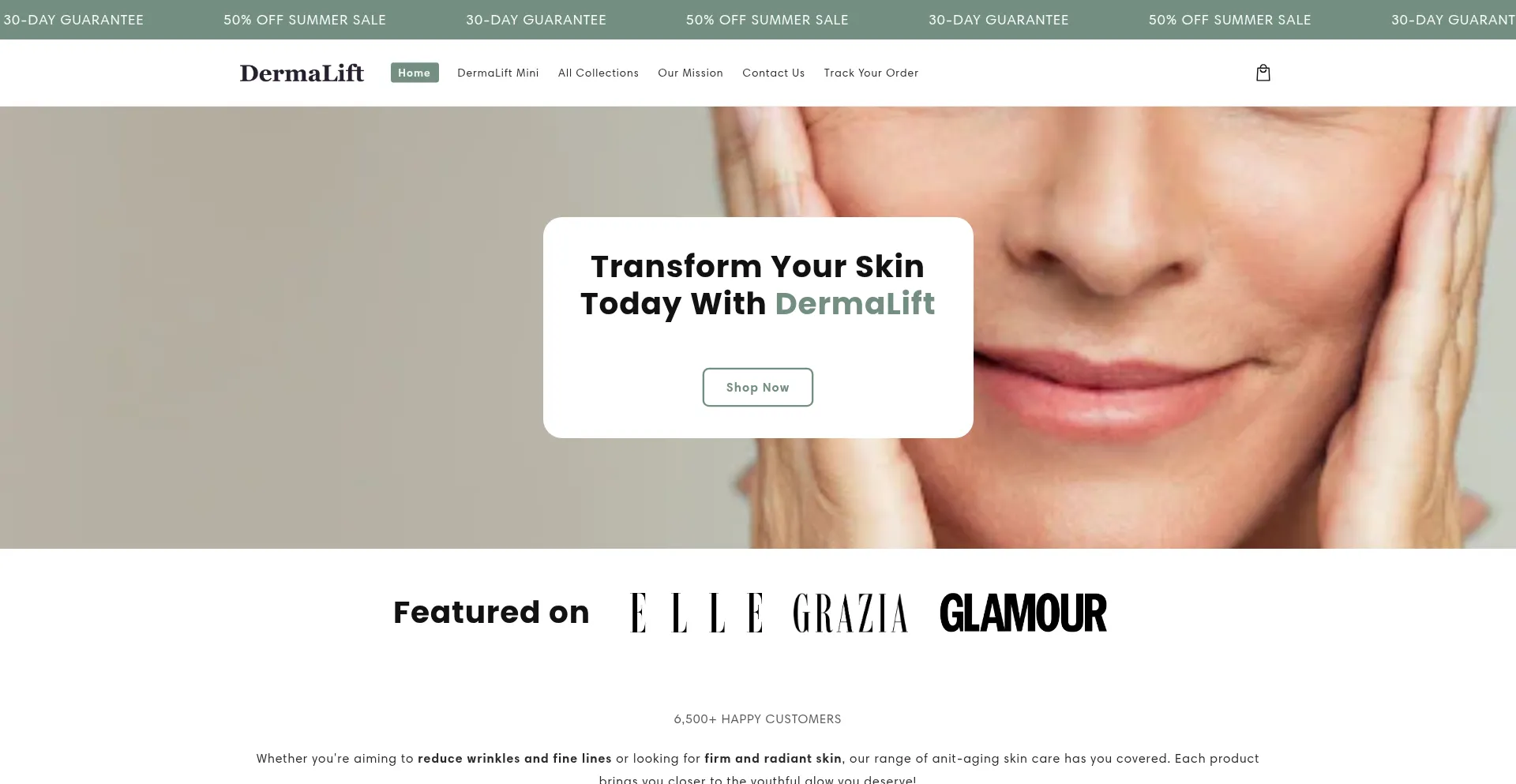 Website screenshot of Dermalift.co.za