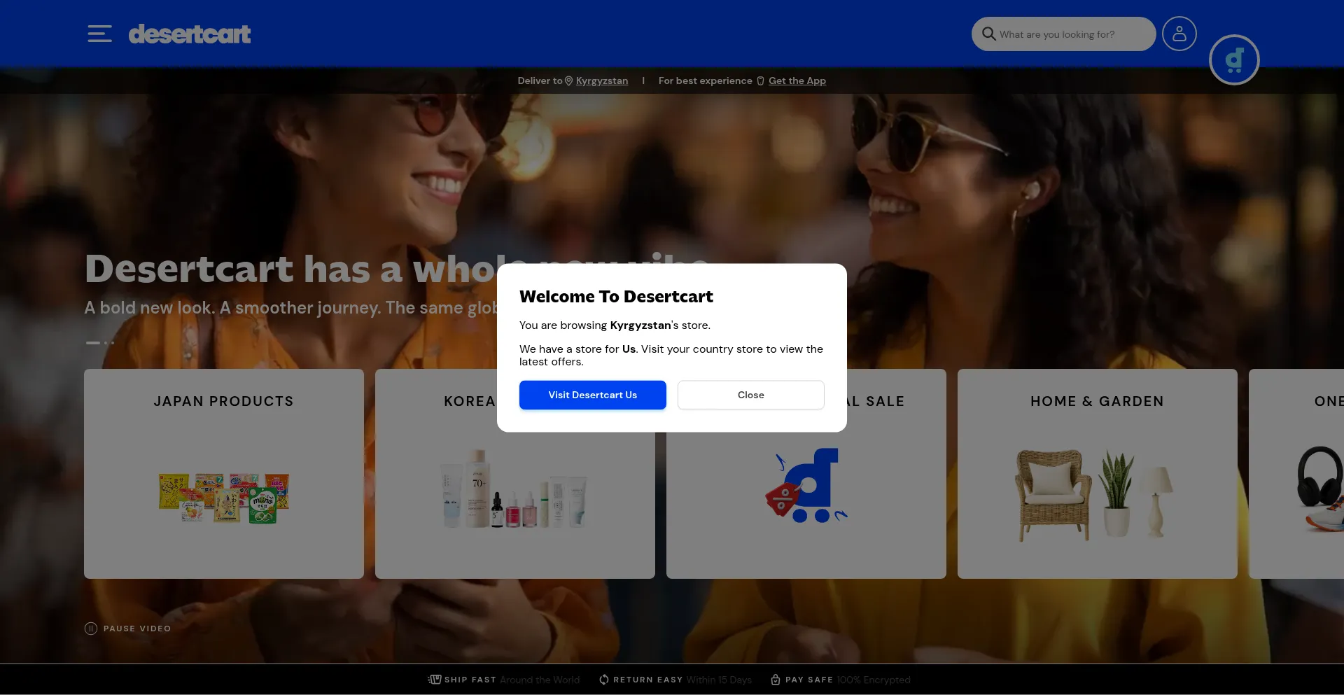 Website screenshot of Desertcart.kg