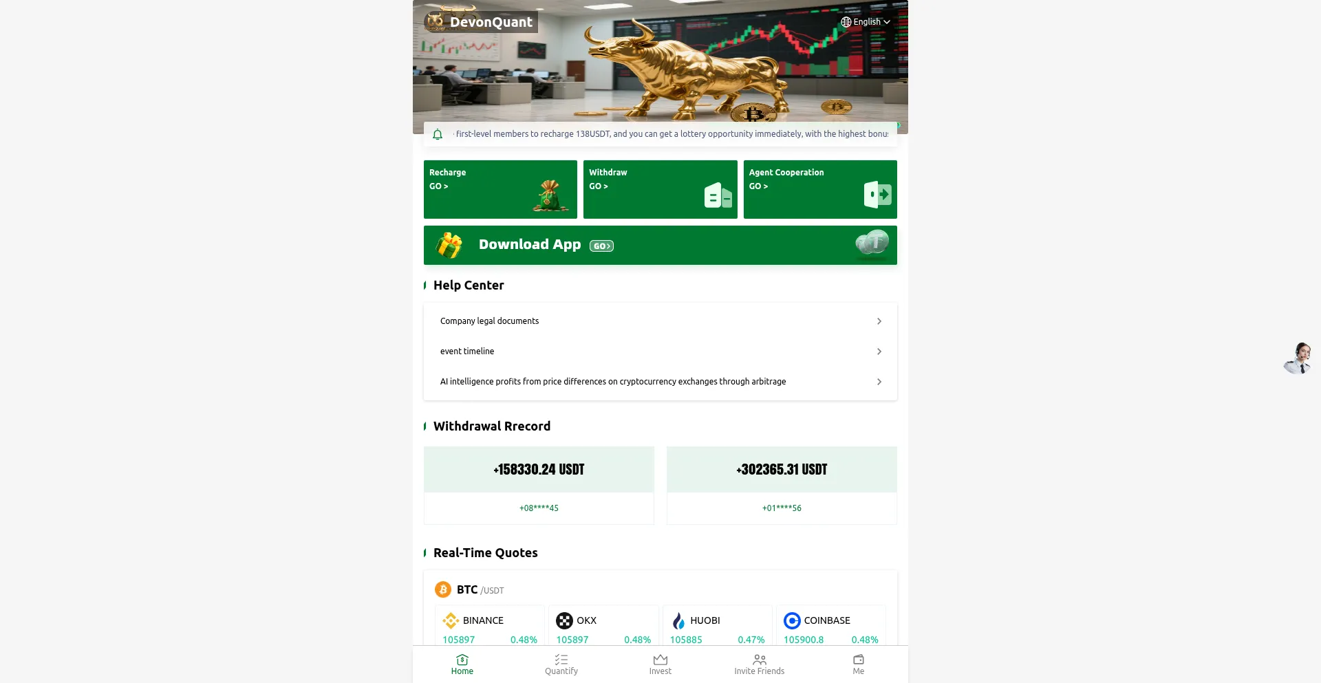 Website screenshot of Devonquant.vip
