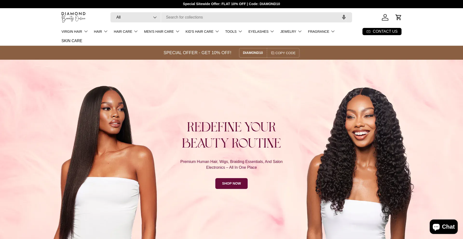 Website screenshot of Diamondbeautyonline.com