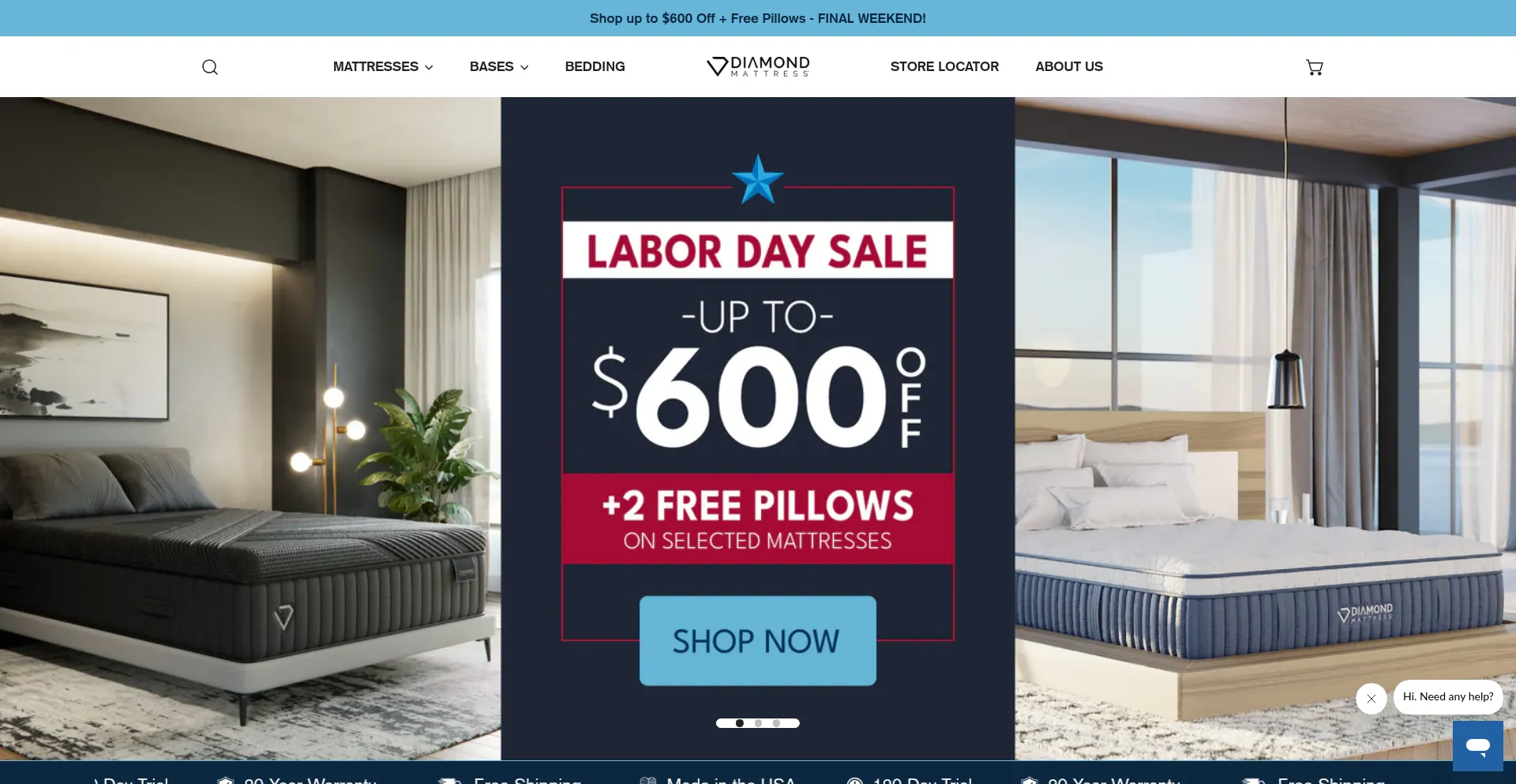 Website screenshot of Diamondmattress.com