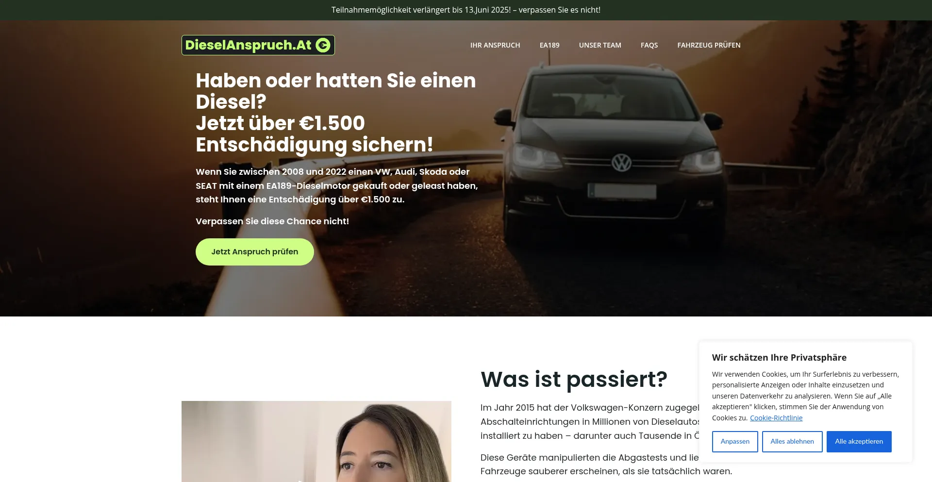 Website screenshot of Dieselanspruch.at