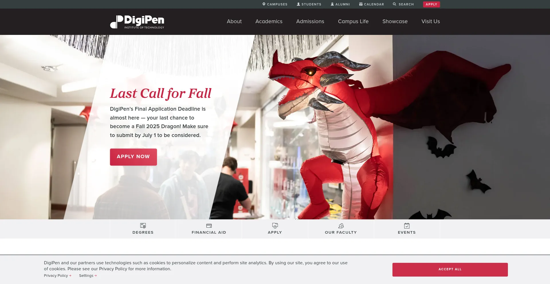 Website screenshot of Digipen.edu